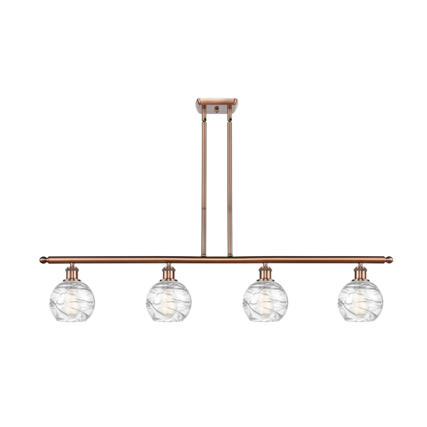 Innovations Athens Deco Swirl 48in 4-Light Island Light | Industrial Antique Copper Steel and Clear Glass | Kitchen Island | Model 516-4I-AC-G1213-6CL