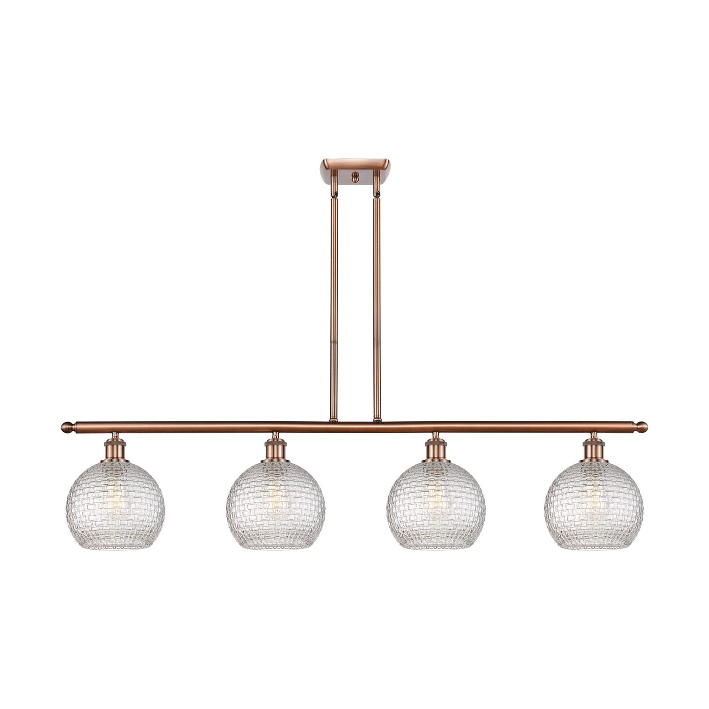 Innovations Athens 48in 4-Light Island Light | Modern Farmhouse Antique Copper Steel and Clear Basket Weave Glass | Kitchen | Model 516-4I-AC-G122C-8CL