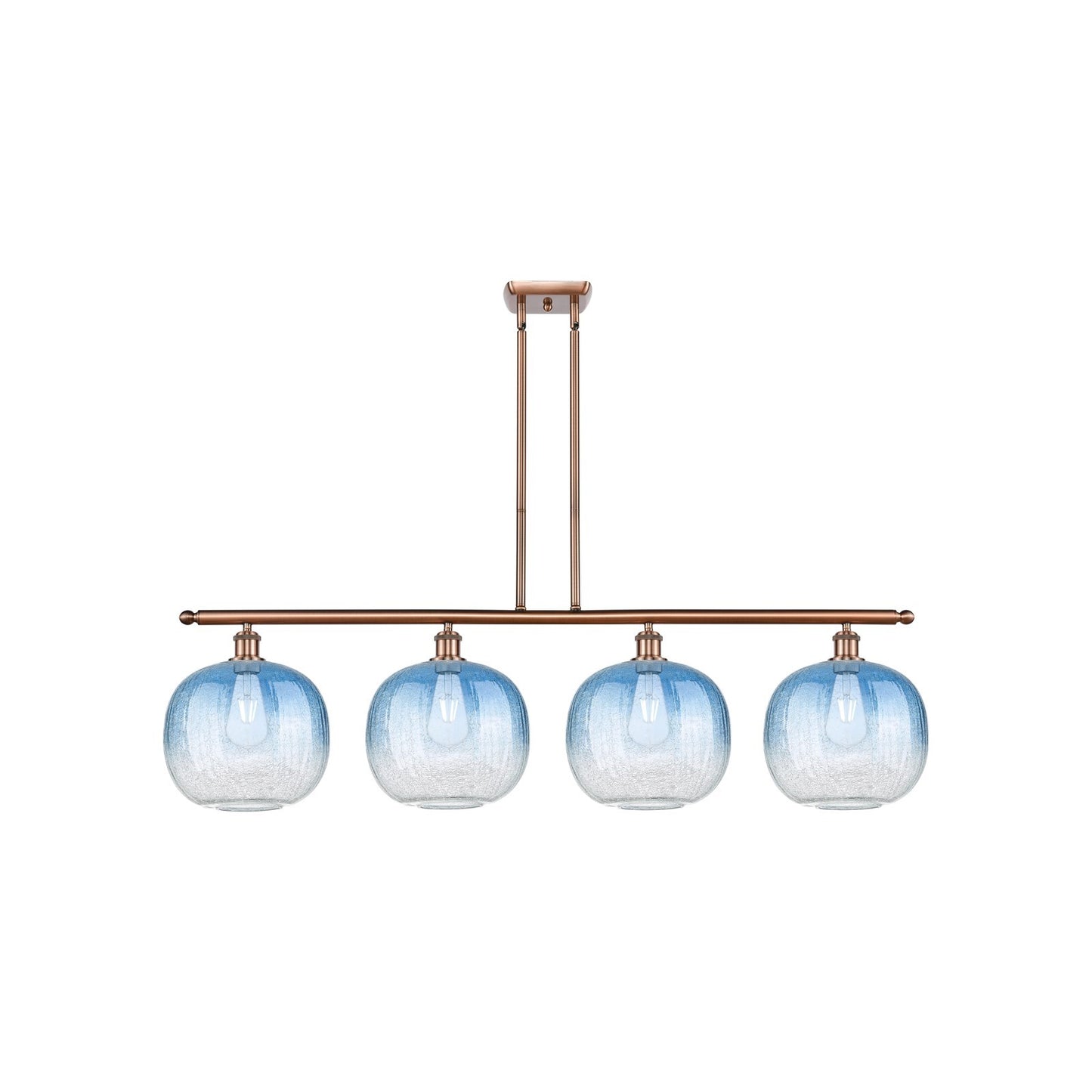 Innovations Brookhaven Sphere 49in 4-Light Island Light | Industrial Antique Copper Steel and Sapphire Blue Glass | Kitchen | Model 516-4I-AC-G481-10SB