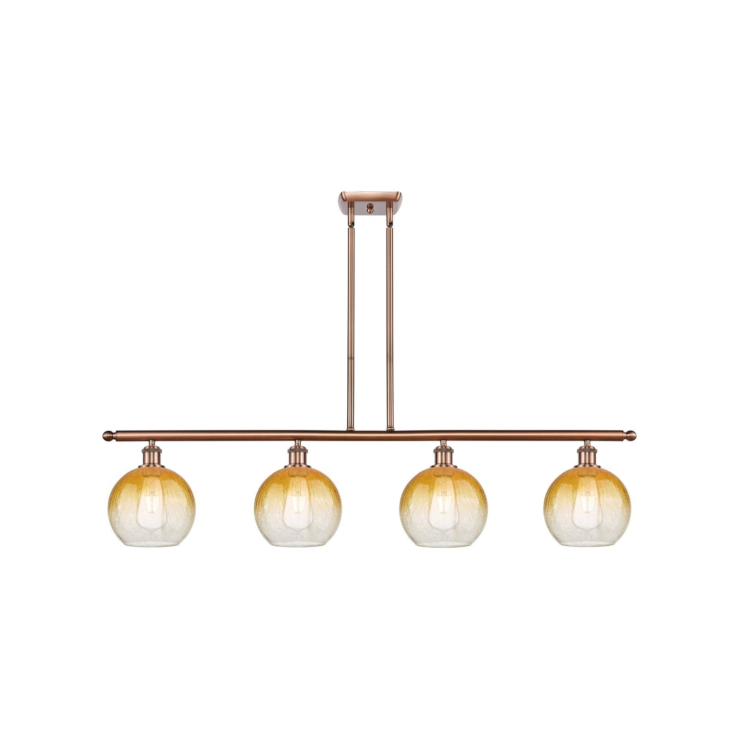 Innovations Brookhaven Globe 48in 4-Light Island Light | Industrial Antique Copper Steel and Amber Glass | Kitchen Island & | Model 516-4I-AC-G483-8AM