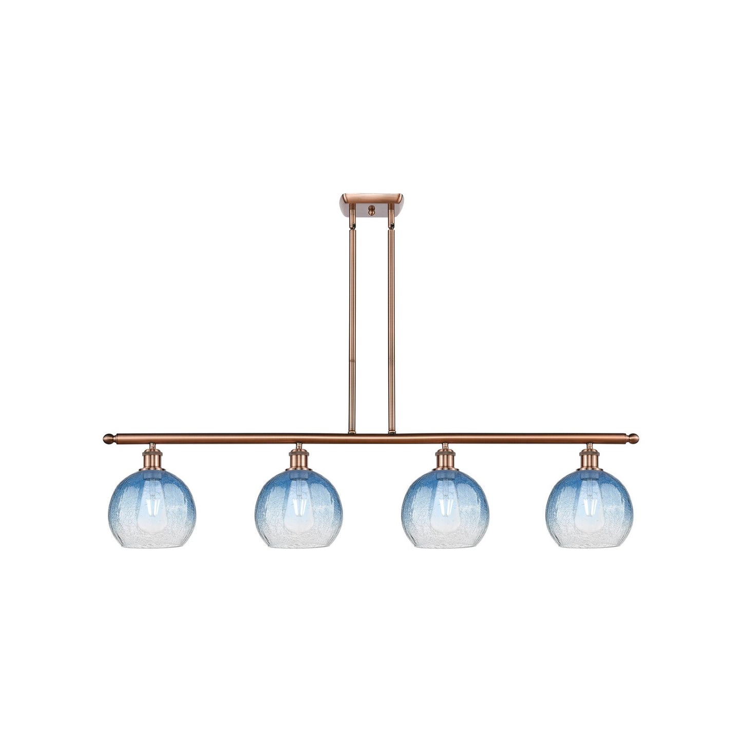 Innovations Brookhaven Globe 48in 4-Light Island Light | Industrial Antique Copper Steel and Sapphire Blue Glass | Kitchen | Model 516-4I-AC-G483-8SB