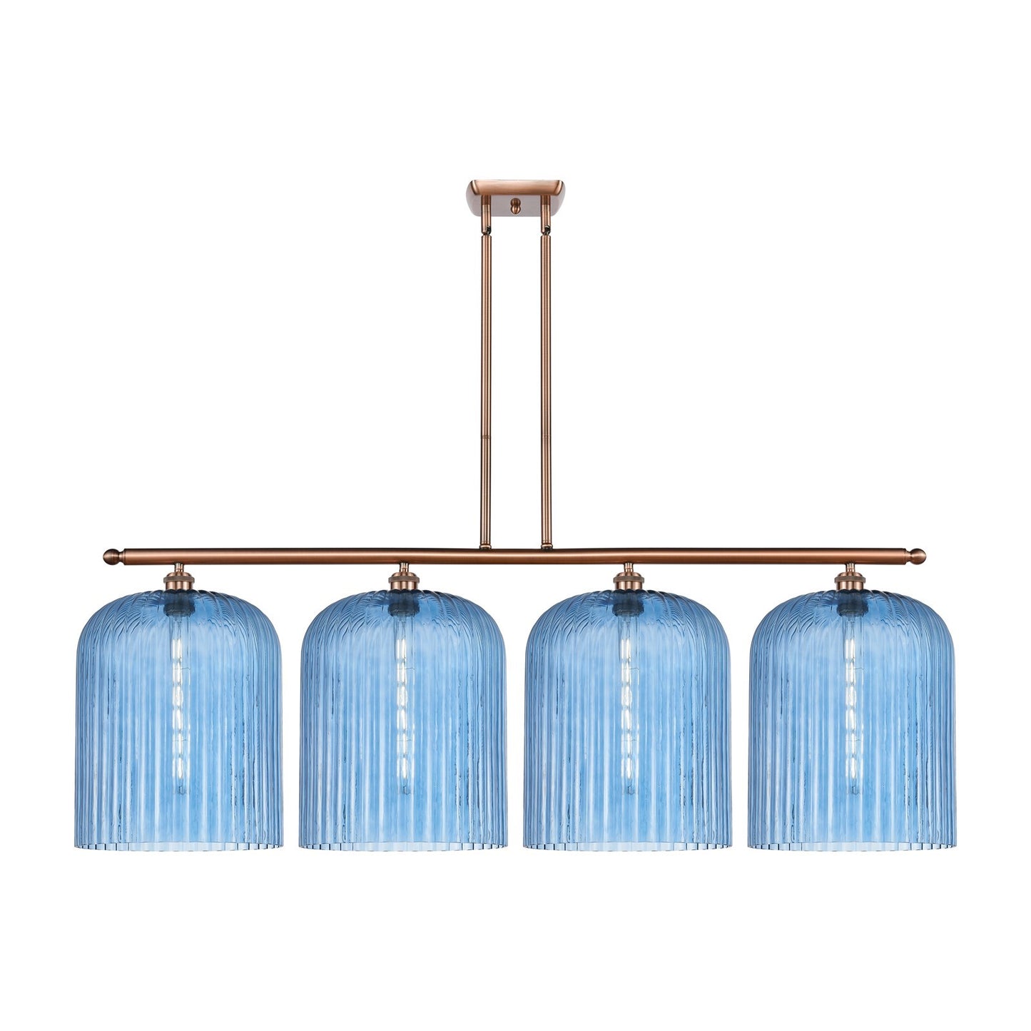 Innovations Bridal Veil 48in 4-Light Island Light | Art Nouveau Antique Copper Steel and Princess Blue Ribbed Glass | Kitchen | Model 516-4I-AC-G559-12BL