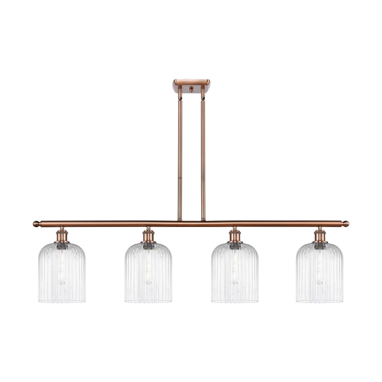Innovations Bridal Veil 48in 4-Light Island Light | Art Nouveau Antique Copper Steel and Clear Ribbed Glass | Kitchen Island & | Model 516-4I-AC-G559-8CL