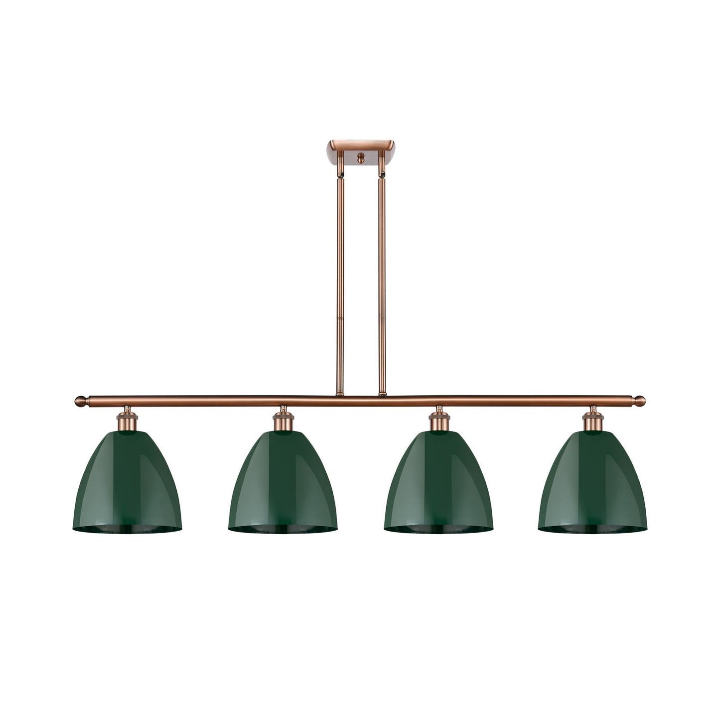 Innovations Plymouth 48in 4-Light Island Light | Industrial Antique Copper and Matte Green Metal | Kitchen Island & Dining Room | Model 516-4I-AC-MBD-9-GR