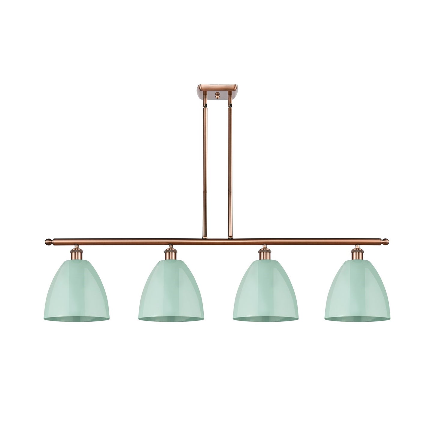 Innovations Plymouth 48in 4-Light Island Light | Industrial Antique Copper Steel and Seafoam Metal Shade | Kitchen Island | Model 516-4I-AC-MBD-9-SF-LED