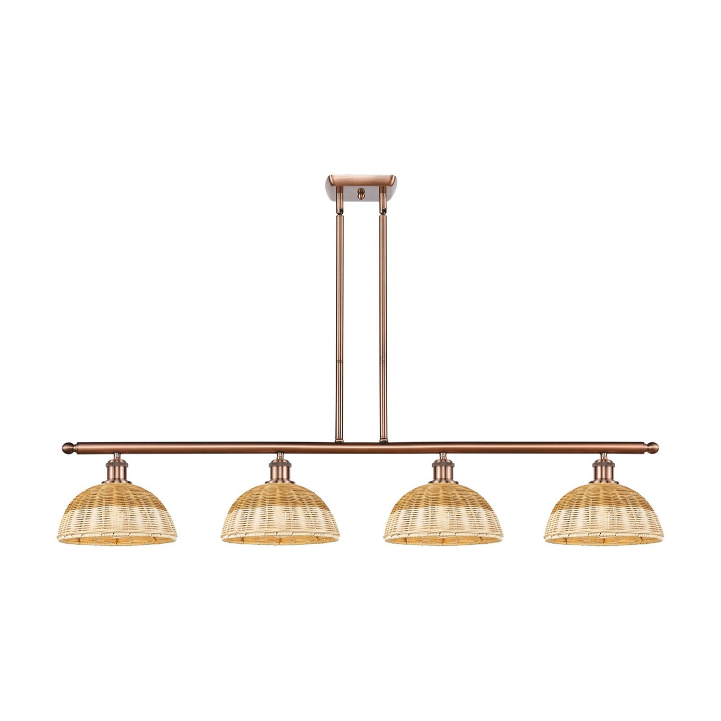 Innovations Bristol Natural II 48in 4-Light Island Light | Industrial Antique Copper Steel and Natural Fiber Dome Shade | Model 516-4I-AC-NBD2-9-NAT