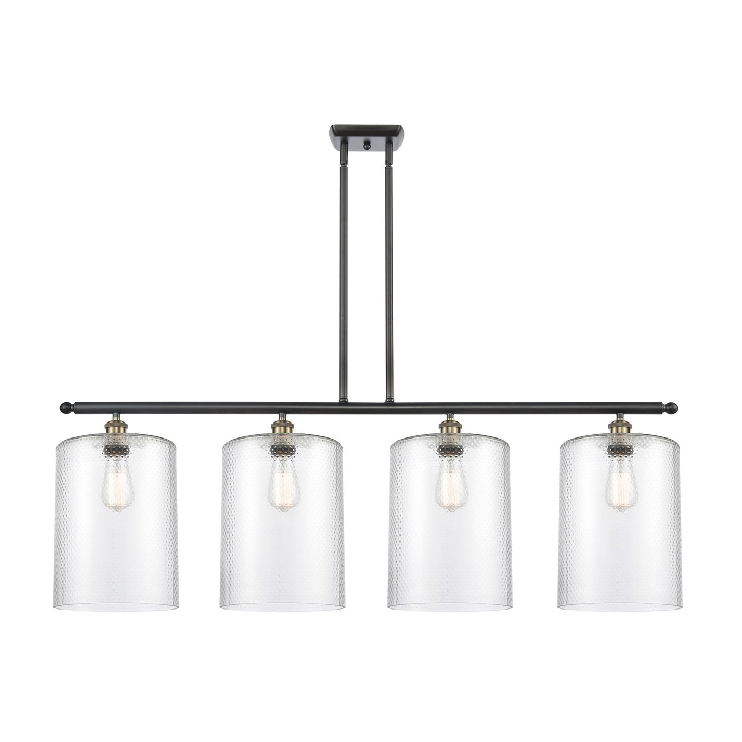 Innovations Cobbleskill 48in 4-Light Island Light | Industrial Black Antique Brass Steel and Clear Glass | Kitchen Island & | Model 516-4I-BAB-G112-L