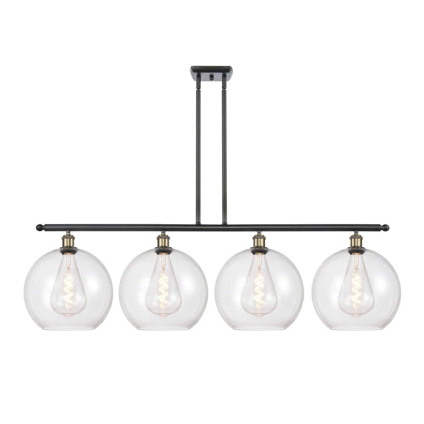 Innovations Athens 50in 4-Light Island Light | Industrial Black Antique Brass Steel and Clear Glass | Kitchen Island & Dining | Model 516-4I-BAB-G122-12