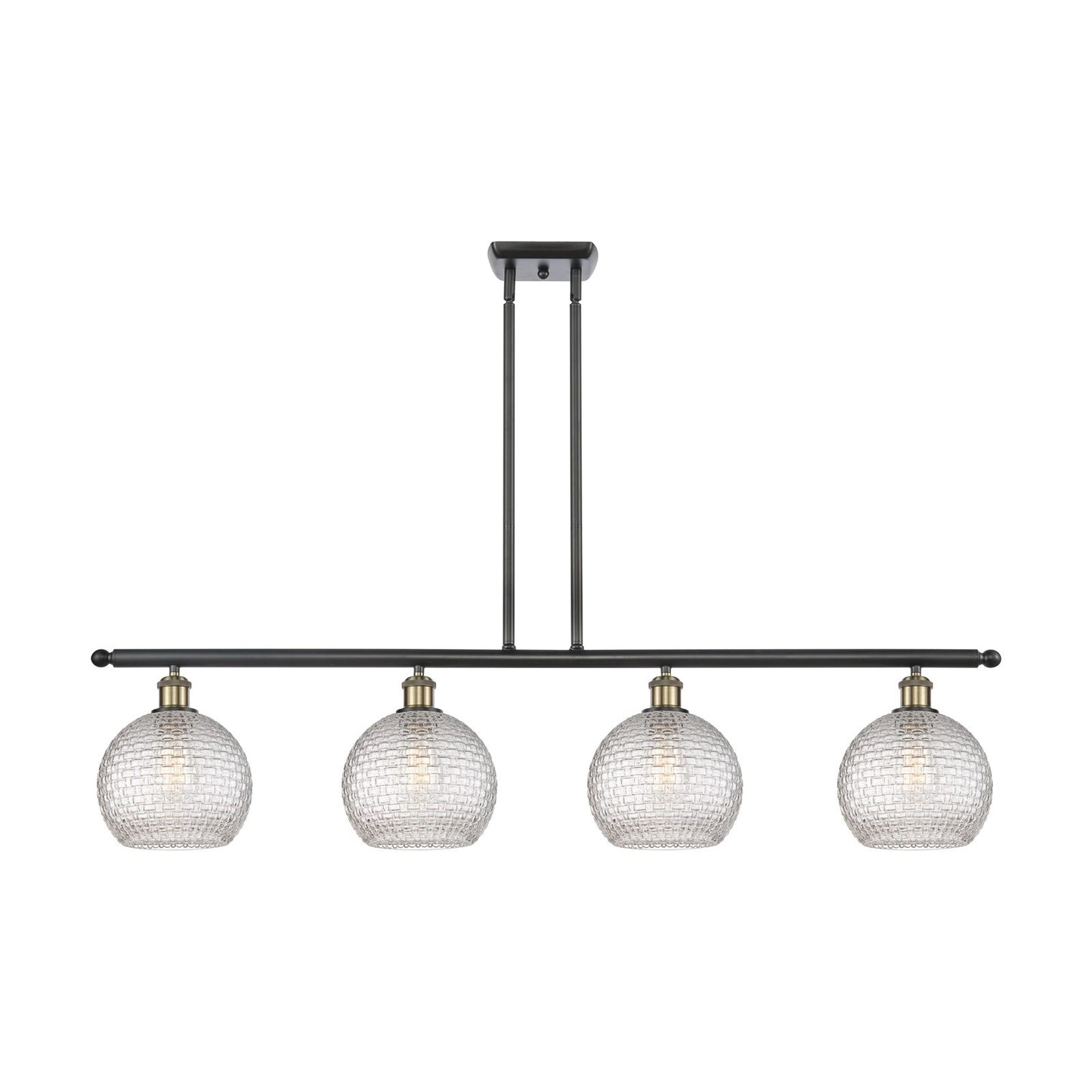 Innovations Athens 48in 4-Light Island Light | Modern Farmhouse Black Antique Brass Steel and Clear Basket Weave Glass | Model 516-4I-BAB-G122C-8CL