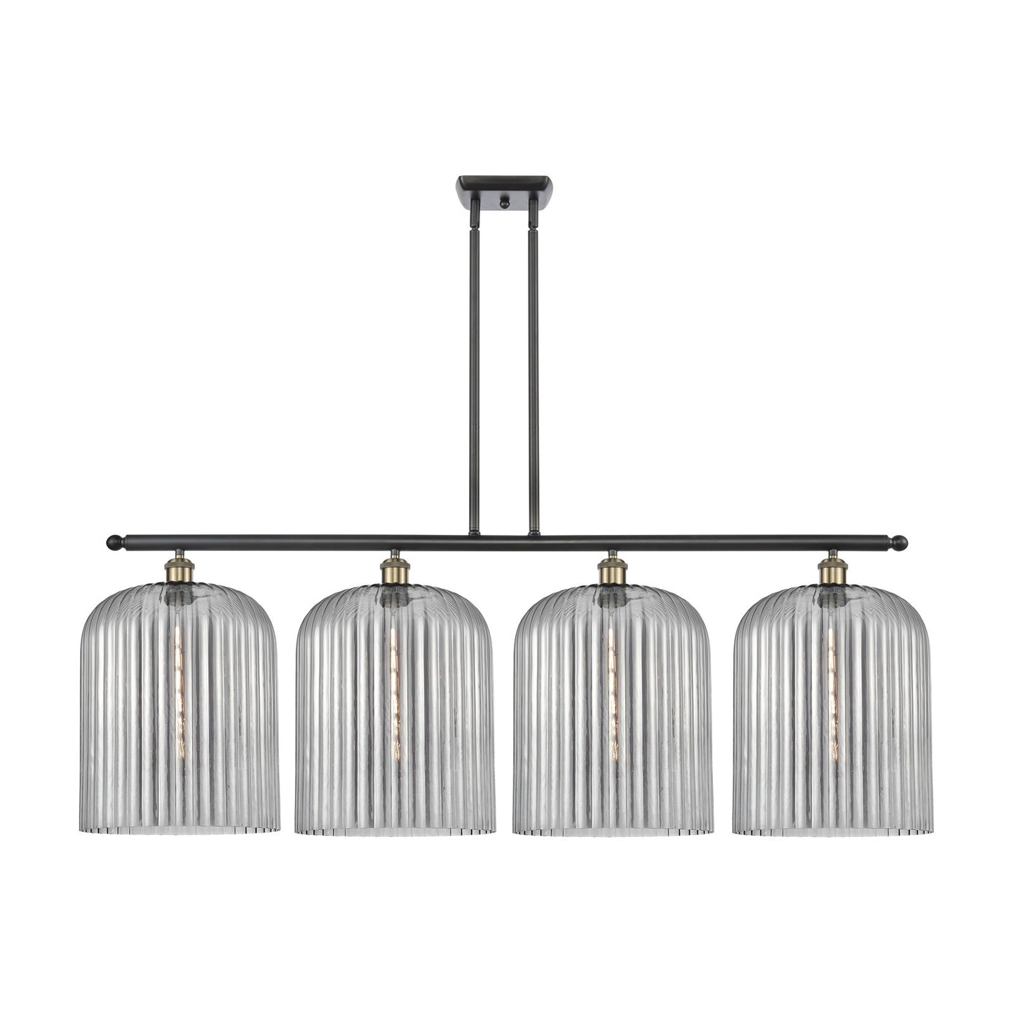 Innovations Bridal Veil 48in 4-Light Island Light | Industrial Black Antique Brass and Light Smoke Ribbed Glass | Kitchen | Model 516-4I-BAB-G559-12SM