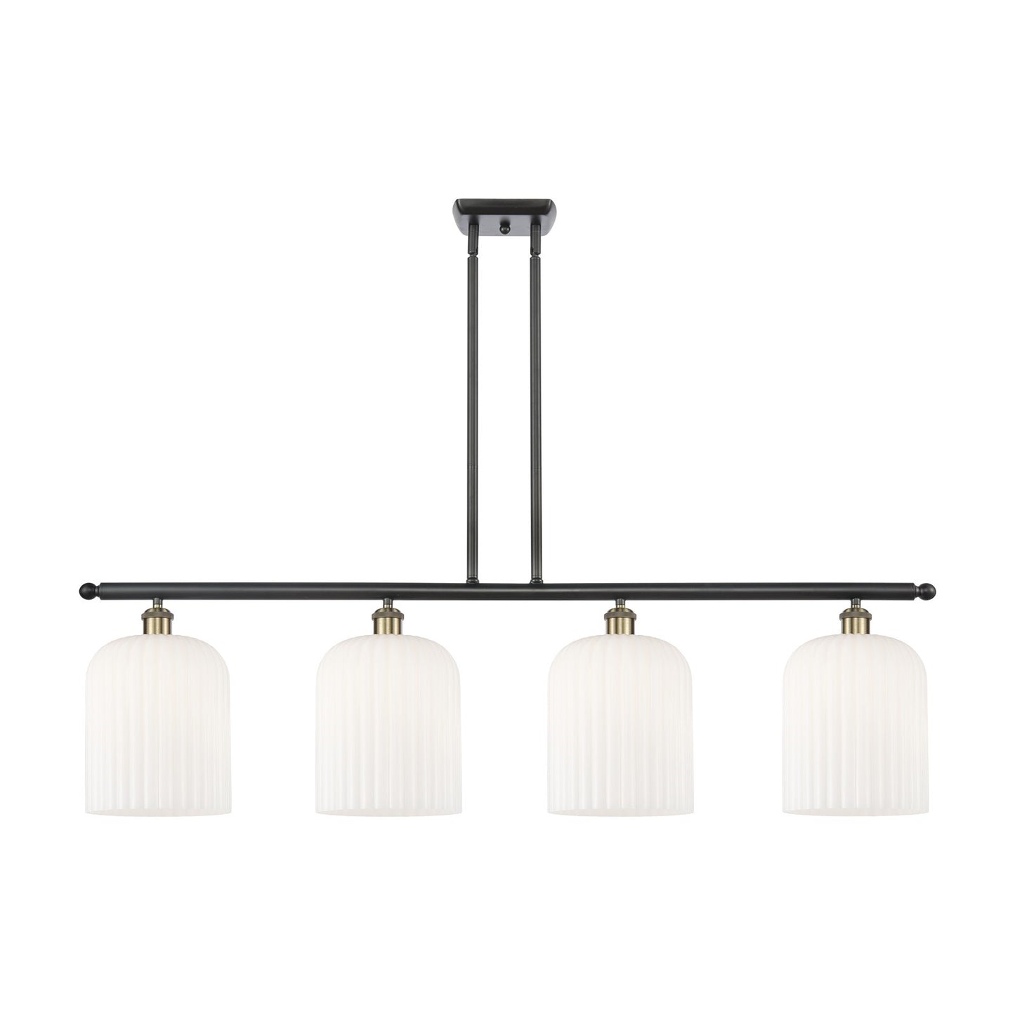 Innovations Bridal Veil 48in 4-Light Island Light | Art Nouveau Industrial Black Antique Brass and Gloss White Ribbed Glass | Model 516-4I-BAB-G559-8GWH