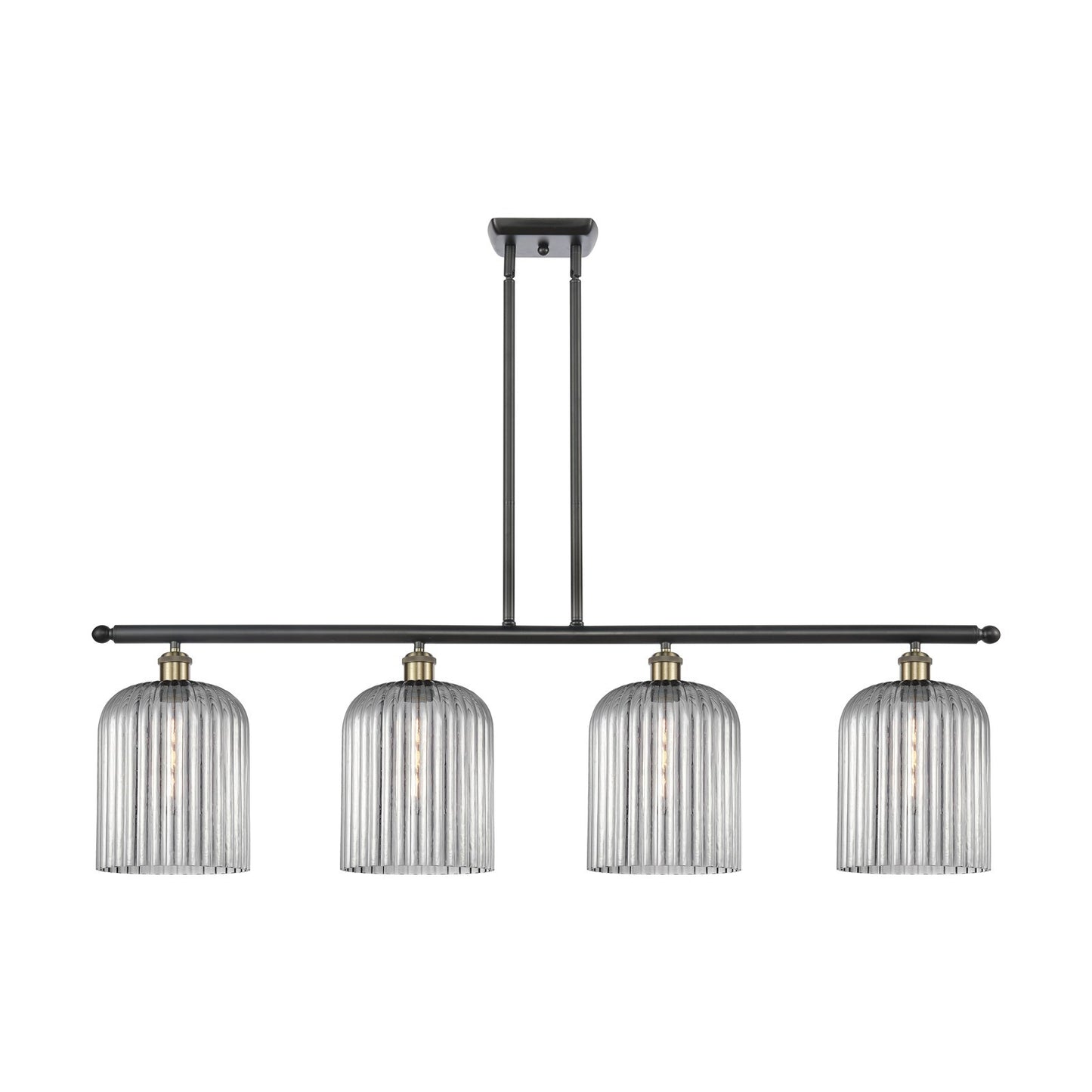 Innovations Bridal Veil 48in 4-Light Island Light | Industrial Black Antique Brass Steel and Light Smoke Ribbed Glass | Model 516-4I-BAB-G559-8SM