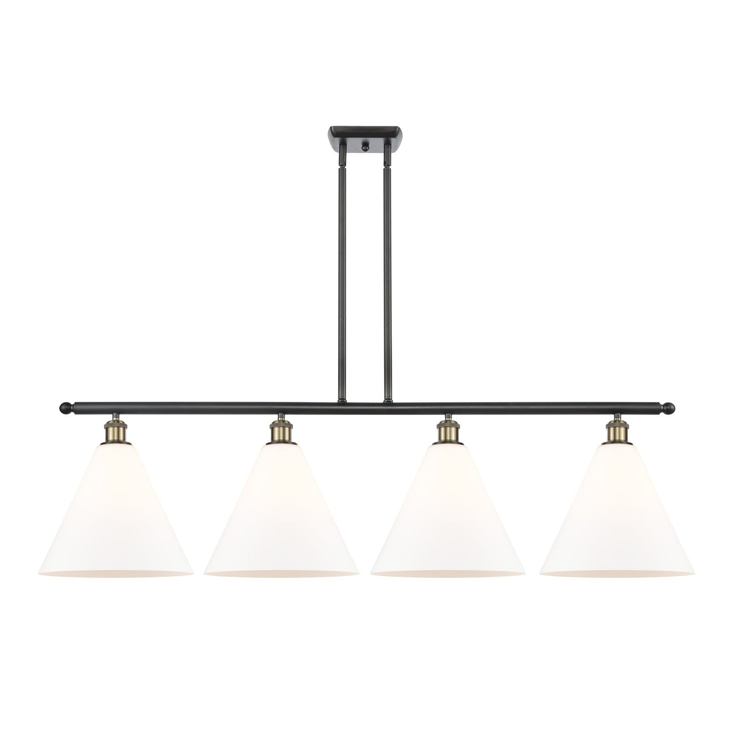 Innovations Berkshire Glass 50in 4-Light Island Light | Industrial Black Antique Brass Steel and Matte White Glass | Kitchen | Model 516-4I-BAB-GBC-121