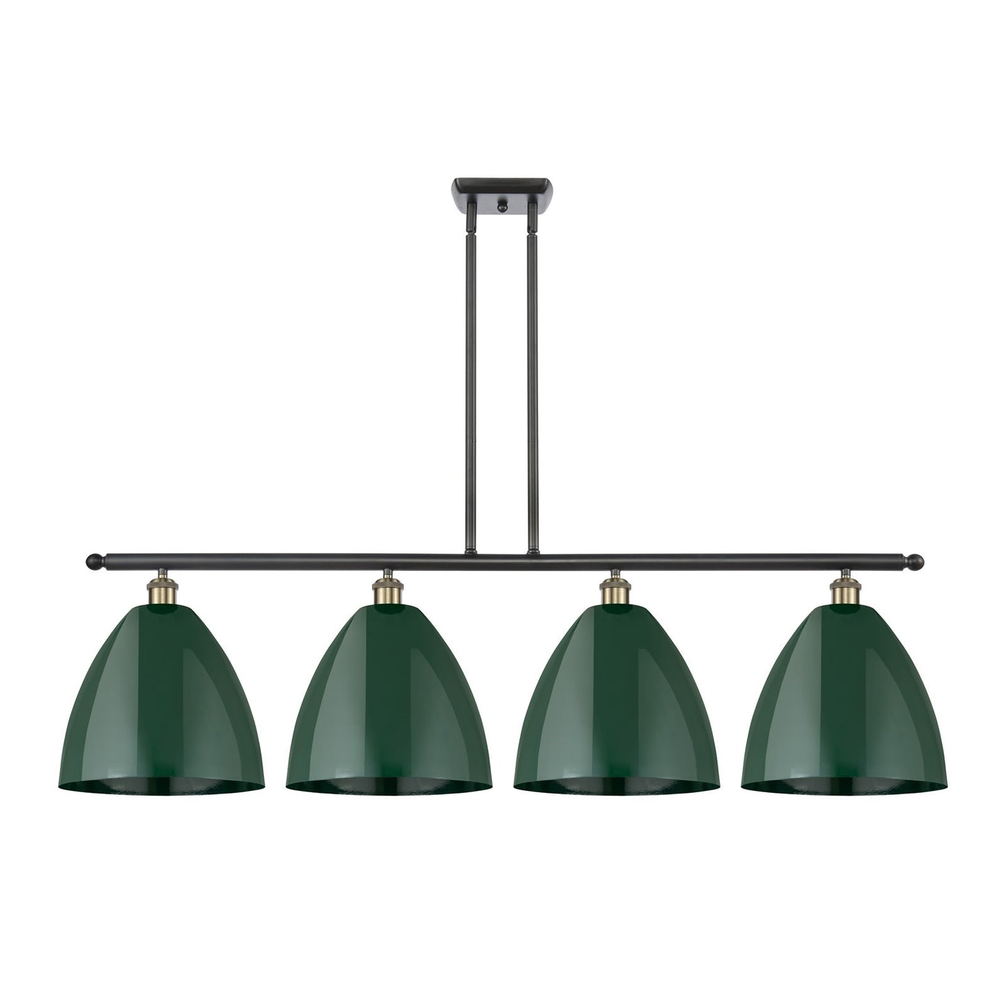 Innovations Plymouth 50.25in 4-Light Island Light | Industrial Black Antique Brass and Matte Green Metal | Kitchen Island & | Model 516-4I-BAB-MBD-12-GR
