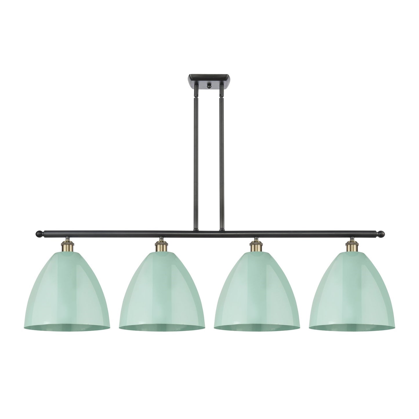 Innovations Plymouth 50in 4-Light Island Light | Industrial Black Antique Brass and Matte Seafoam Metal | Kitchen Island | Model 516-4I-BAB-MBD-12-SF-LED