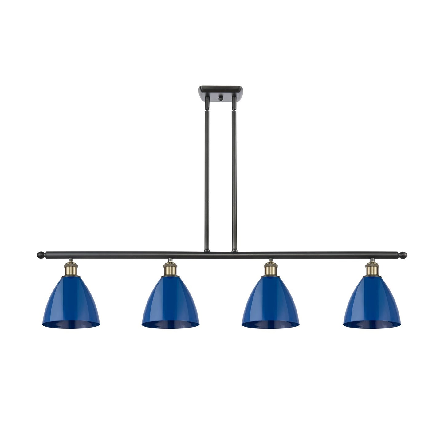Innovations Plymouth 48in 4-Light Island Light | Industrial Black Antique Brass and Matte Blue Metal | Kitchen Island & | Model 516-4I-BAB-MBD-75-BL-LED