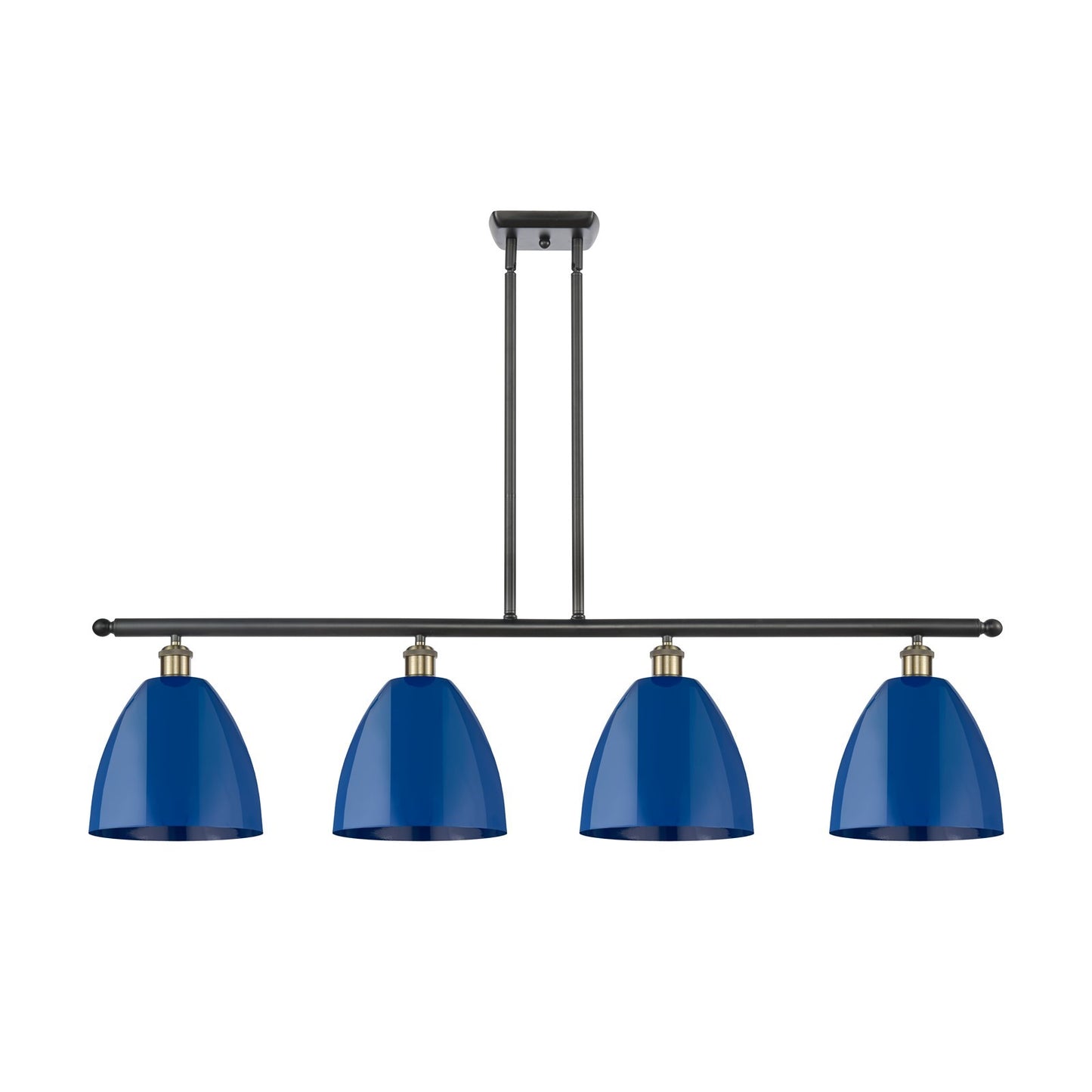 Innovations Plymouth 48in 4-Light Island Light | Industrial Black Antique Brass and Matte Blue Metal | Kitchen Island & Dining | Model 516-4I-BAB-MBD-9-BL