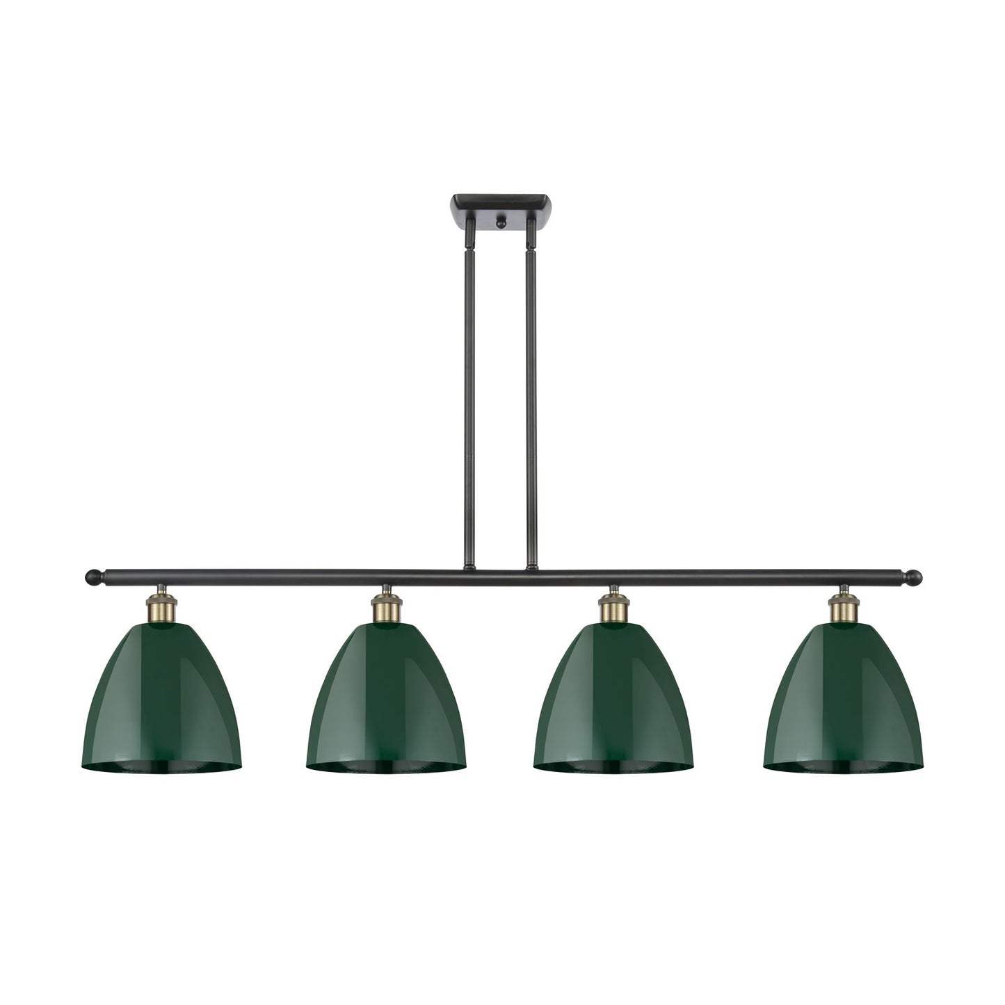 Innovations Plymouth 48in 4-Light Island Light | Industrial Black Antique Brass and Matte Green Metal | Kitchen Island & | Model 516-4I-BAB-MBD-9-GR
