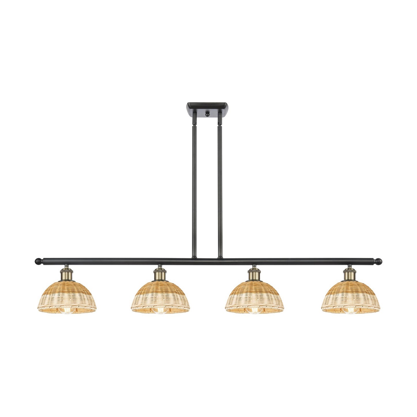Innovations Bristol Natural II 48in 4-Light Island Light | Industrial Black Antique Brass and Natural Fiber Dome Shade | Model 516-4I-BAB-NBD2-75-NAT