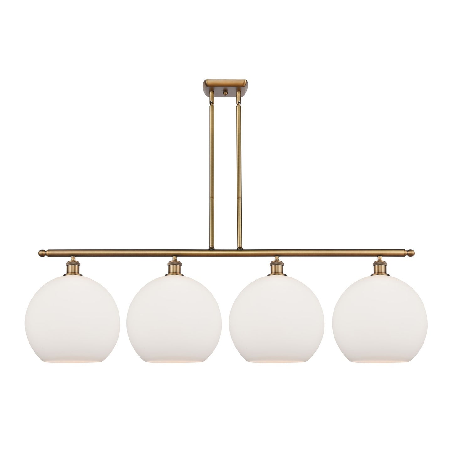 Innovations Athens 50in 4-Light Island Light | Industrial Brushed Brass and Matte White Glass | Kitchen Island & Dining Room | Model 516-4I-BB-G121-12