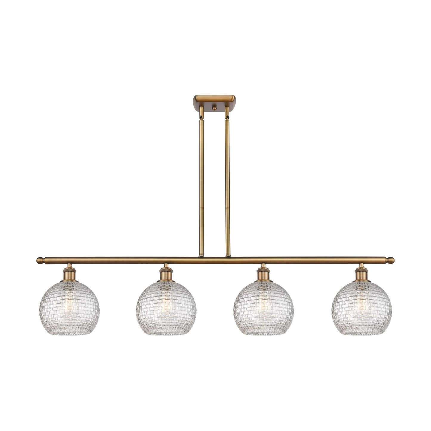 Innovations Athens 48in 4-Light Island Light | Modern Farmhouse Brushed Brass and Clear Basket Weave Glass | Kitchen Island & | Model 516-4I-BB-G122C-8CL