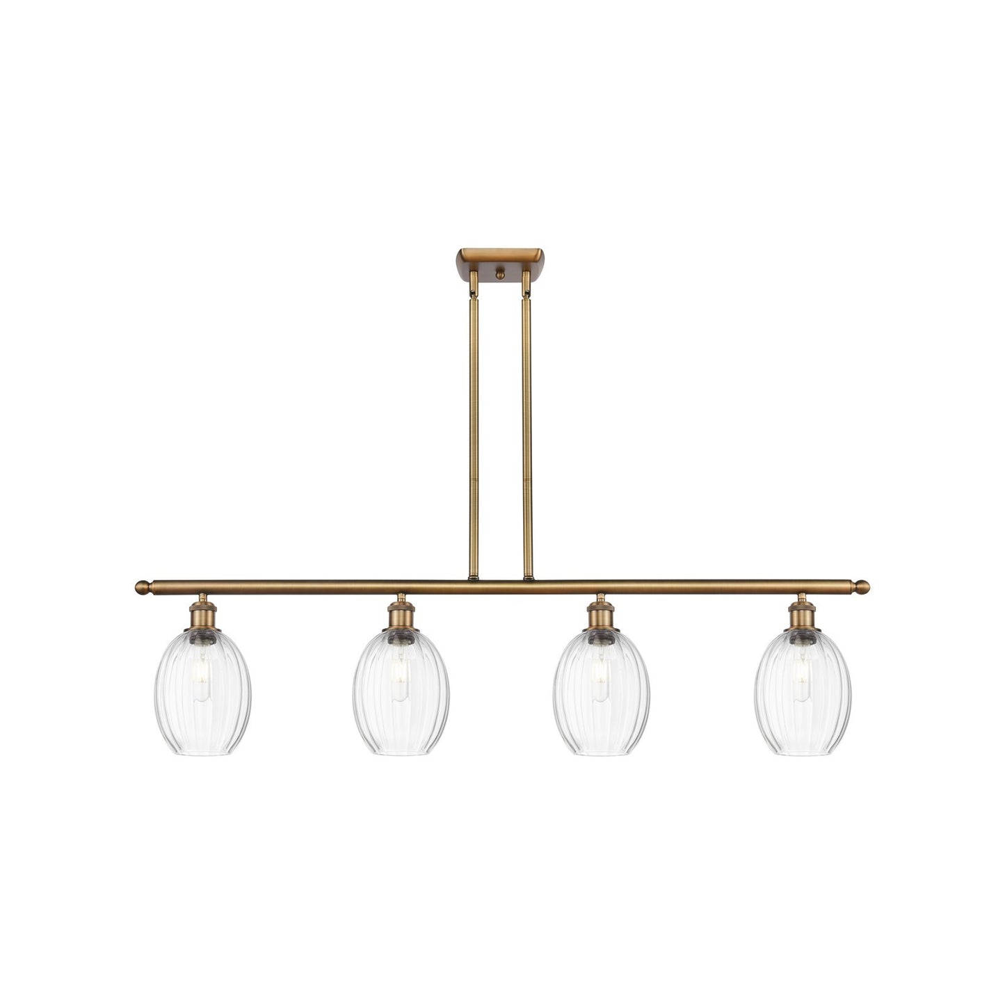 Innovations Preston Bulb 48in 4-Light Island Light | Industrial Brushed Brass Steel and Clear Glass | Kitchen Island & Dining | Model 516-4I-BB-G459-6CL