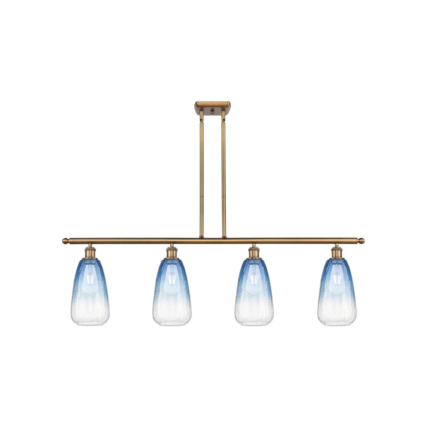 Innovations Brookhaven Almond 48in 4-Light Island Light | Industrial Brushed Brass Steel and Sapphire Blue Glass | Kitchen | Model 516-4I-BB-G480-6SB