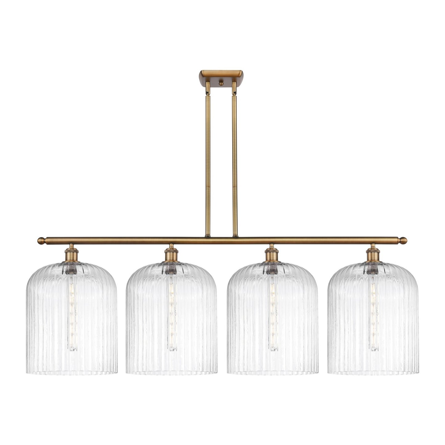 Innovations Bridal Veil 48in 4-Light Island Light | Art Nouveau Brushed Brass and Clear Ribbed Glass | Kitchen Island & Dining | Model 516-4I-BB-G559-12CL