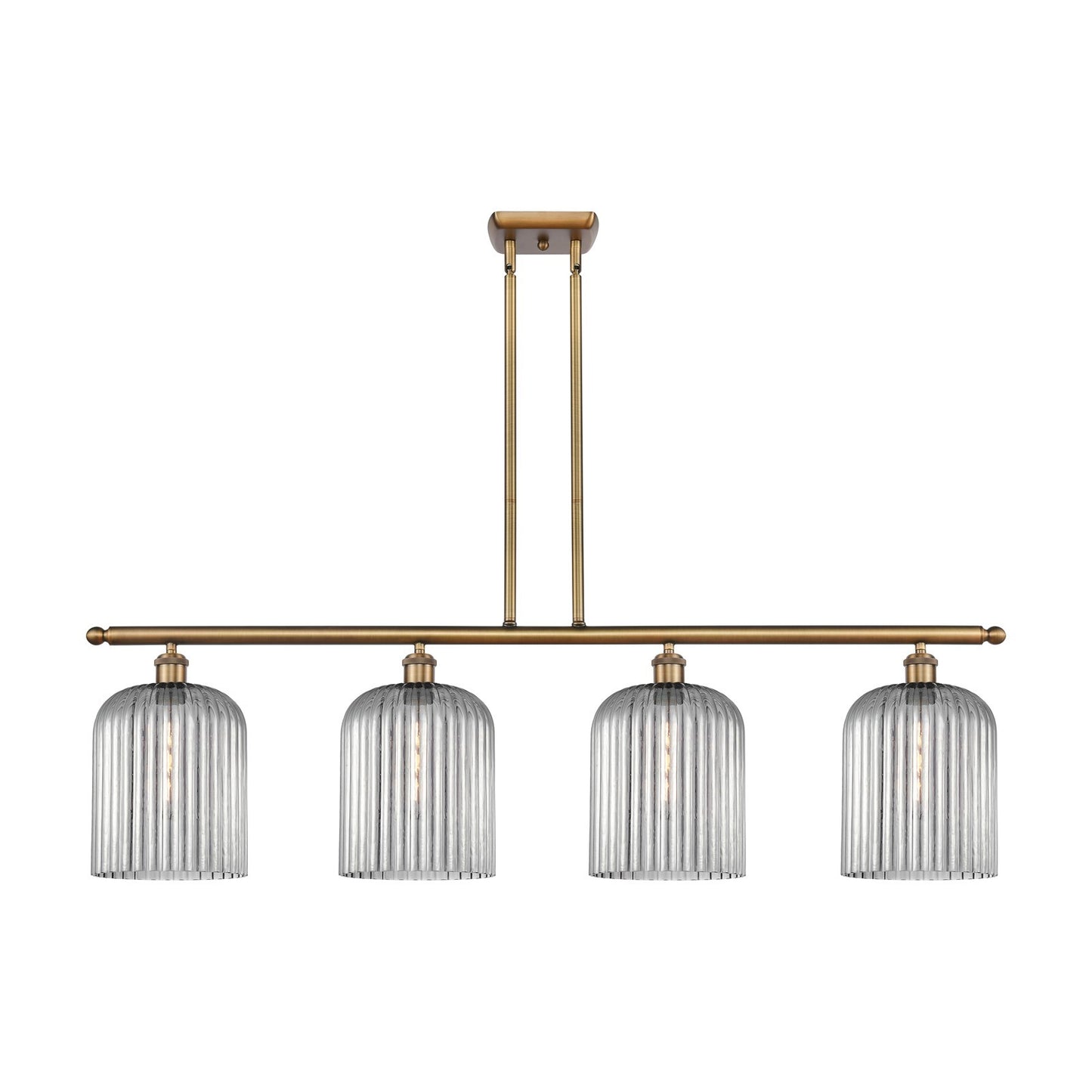 Innovations Bridal Veil 48in 4-Light Island Light | Art Nouveau Brushed Brass and Light Smoke Ribbed Glass | Kitchen Island & | Model 516-4I-BB-G559-8SM