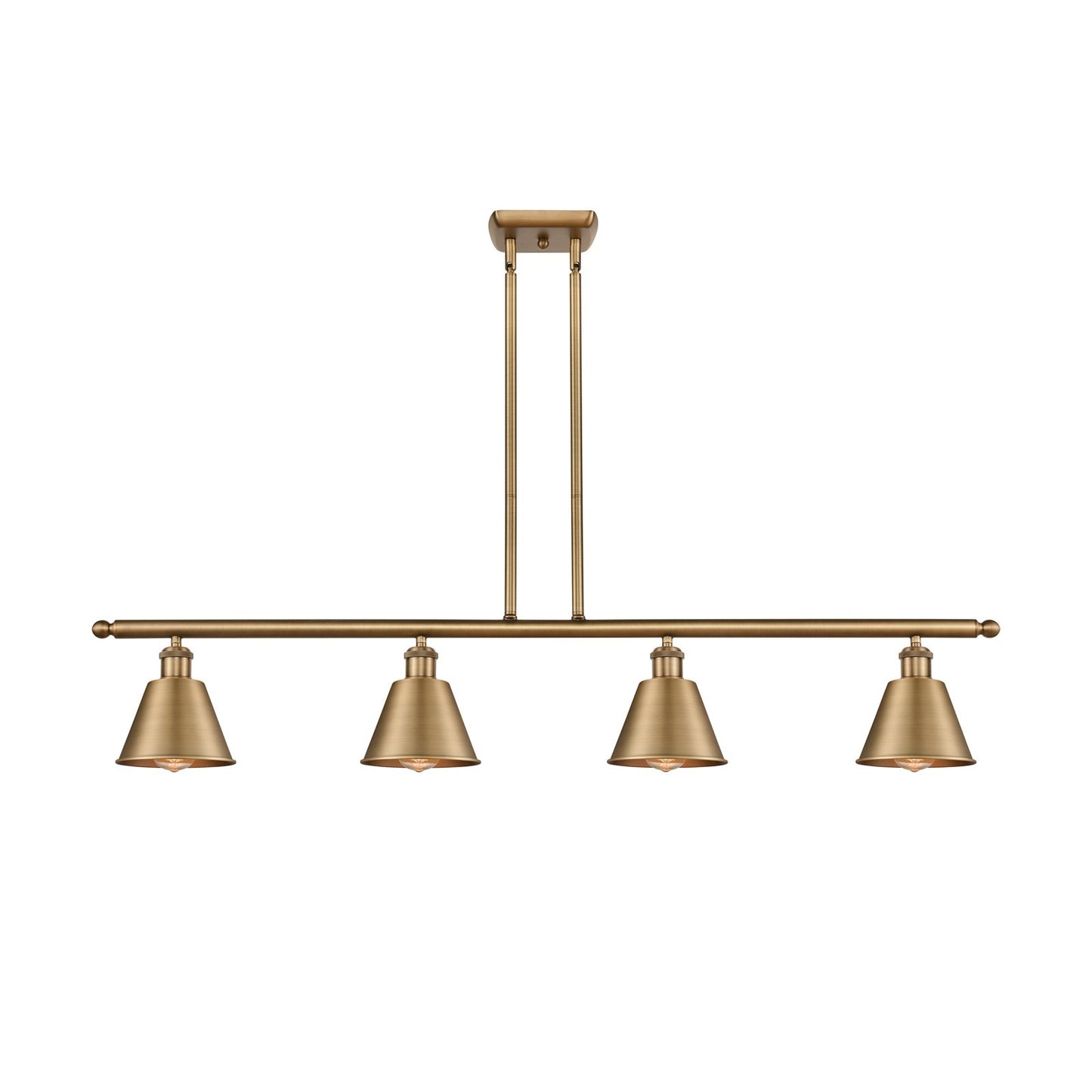 Innovations Smithfield 48in 4-Light Island Light | Industrial Brushed Brass Steel and Brushed Brass Metal | Kitchen Island & | Model 516-4I-BB-M8-LED