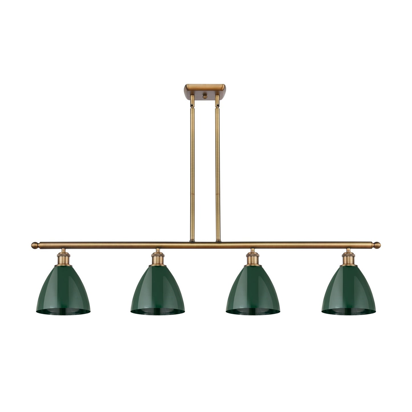 Innovations Plymouth 48in 4-Light Island Light | Industrial Farmhouse Brushed Brass and Matte Green Metal Shade | Kitchen | Model 516-4I-BB-MBD-75-GR
