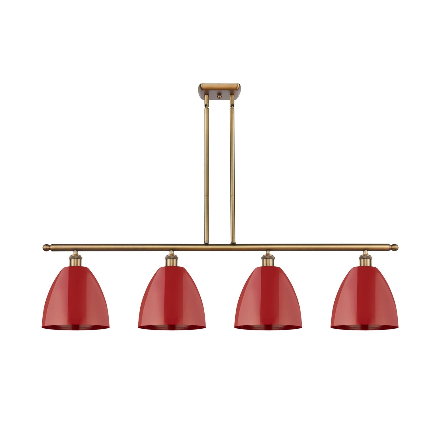 Innovations Plymouth 48in 4-Light Island Light | Industrial Brushed Brass and Matte Red Metal | Kitchen Island | 48 x 12 x | Model 516-4I-BB-MBD-9-RD-LED