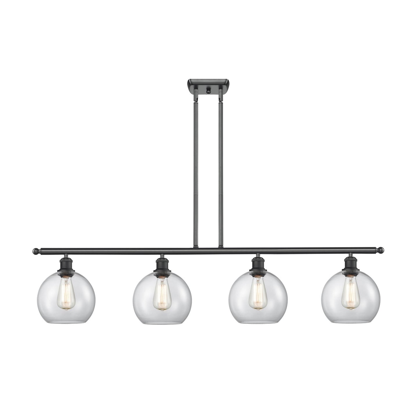Innovations Athens 48in 4-Light Island Light | Modern Farmhouse Matte Black Steel and Clear Basket Weave Glass | Kitchen | Model 516-4I-BK-G122C-8CL
