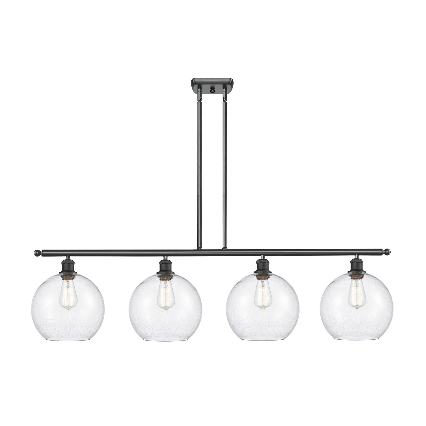 Innovations Athens 48in 4-Light Island Light | Industrial Matte Black Steel and Seedy Glass | Kitchen Island & Dining Room | Model 516-4I-BK-G124-10