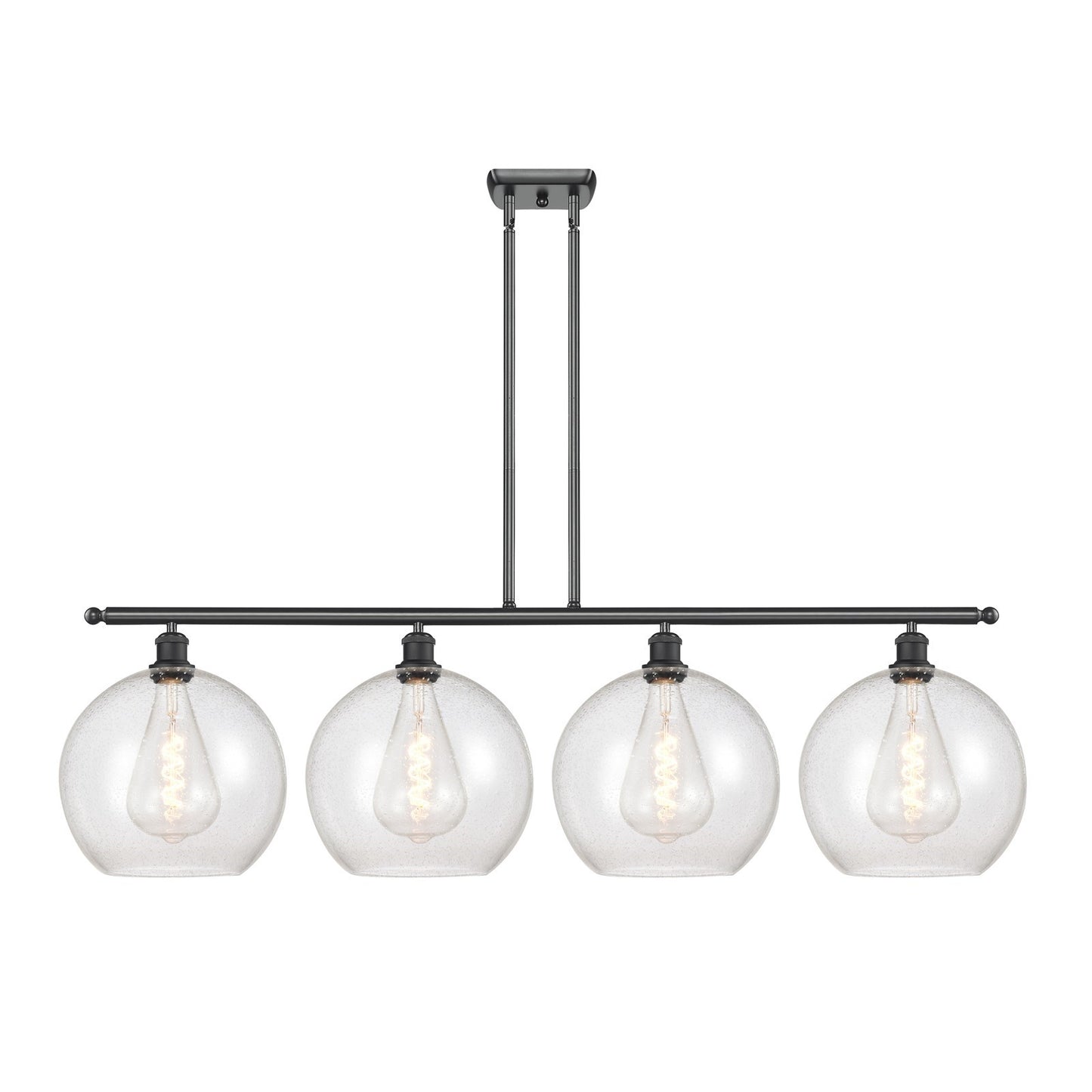 Innovations Athens 50in 4-Light Island Light | Industrial Matte Black Steel and Seedy Glass | Kitchen Island & Dining Room | 50 | Model 516-4I-BK-G124-12