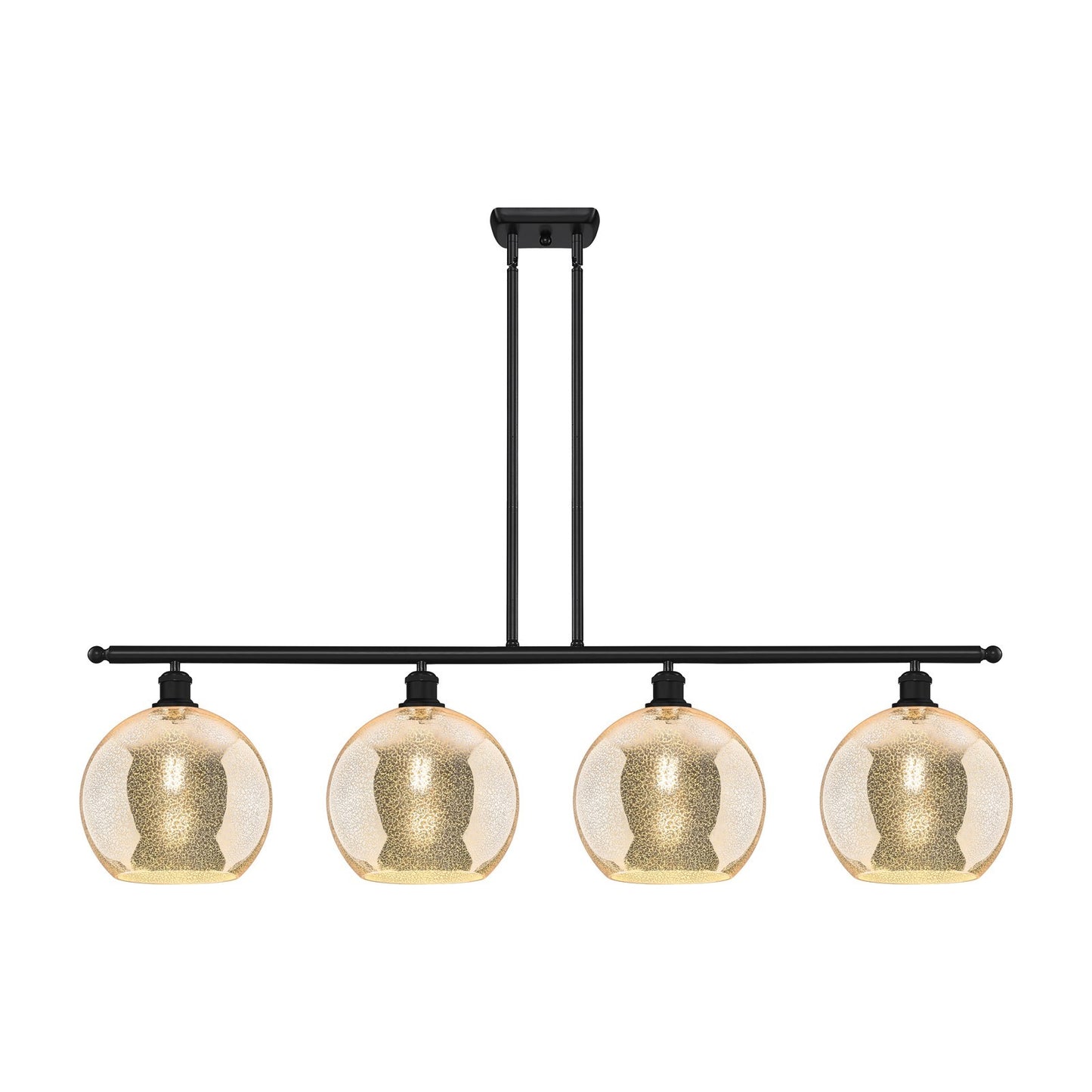 Innovations Athens 48in 4-Light Island Light | Industrial Matte Black Steel and Mercury Glass | Kitchen Island & Dining Room | Model 516-4I-BK-G128-10