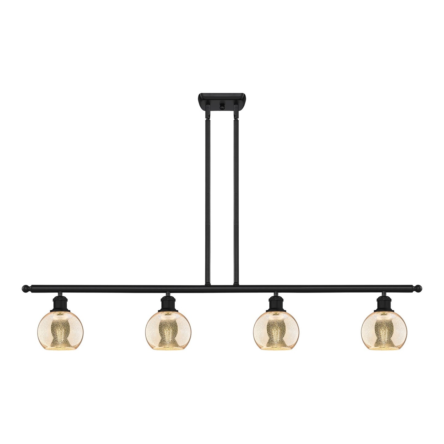 Innovations Athens 48in 4-Light Island Light | Industrial Matte Black Steel and Mercury Glass | Kitchen Island & Dining Room | 48 | Model 516-4I-BK-G128-6