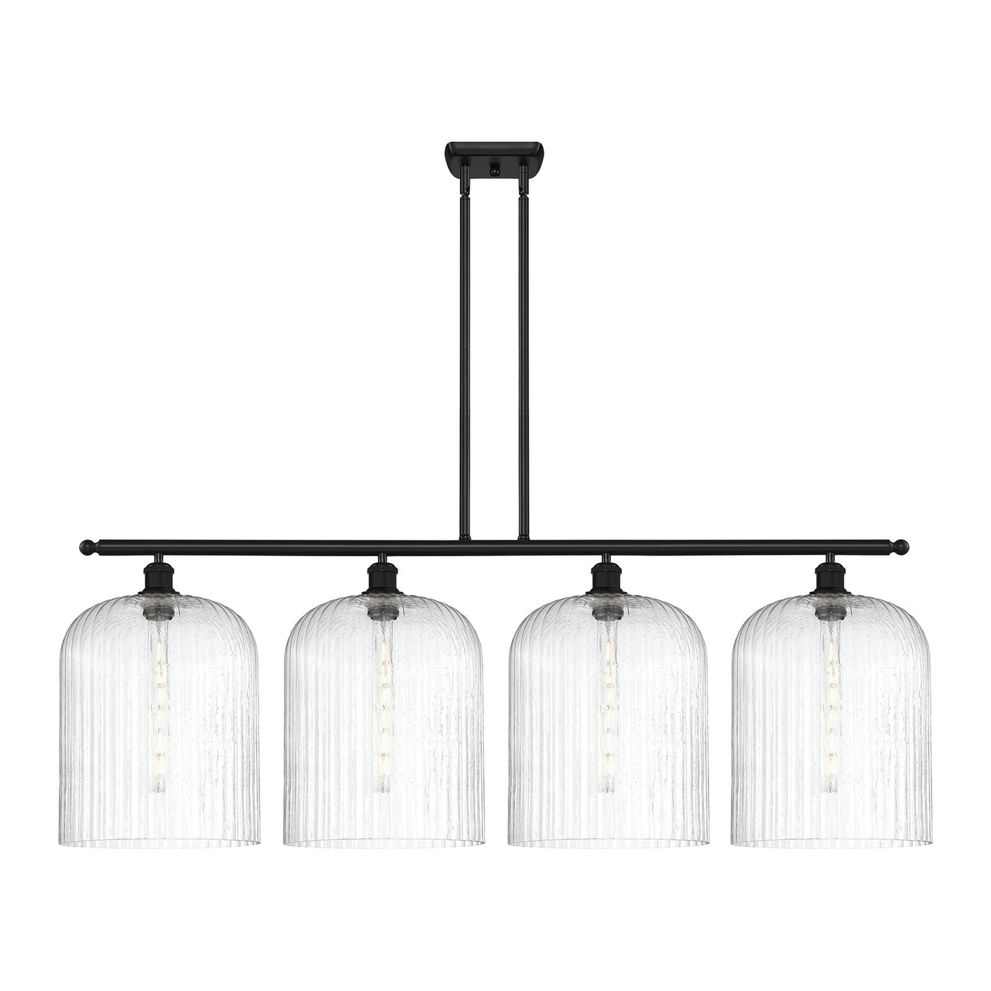 Innovations Bridal Veil 48in 4-Light Island Light | Art Nouveau Matte Black Steel and Seedy Ribbed Glass | Kitchen Island & | Model 516-4I-BK-G559-12SDY