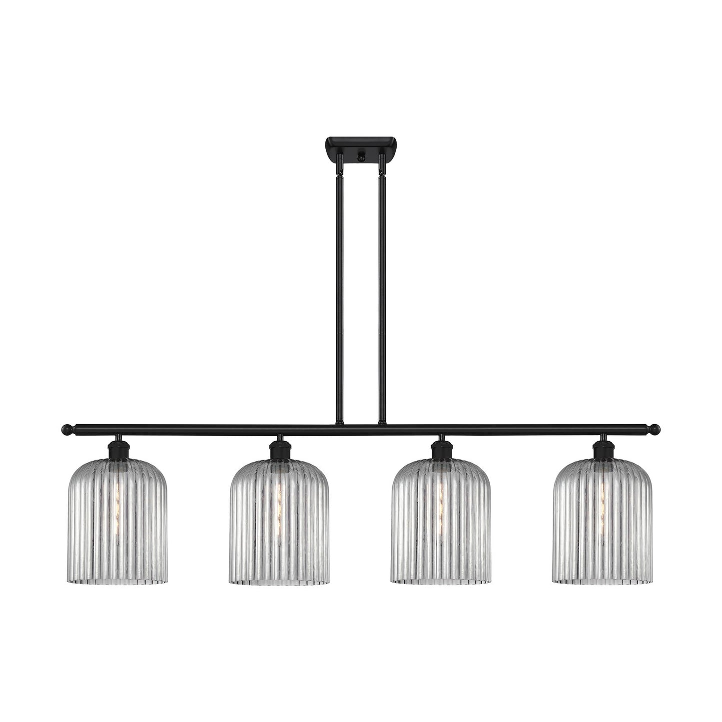 Innovations Bridal Veil 48in 4-Light Island Light | Art Nouveau Matte Black Steel and Light Smoke Ribbed Glass | Kitchen Island | Model 516-4I-BK-G559-8SM