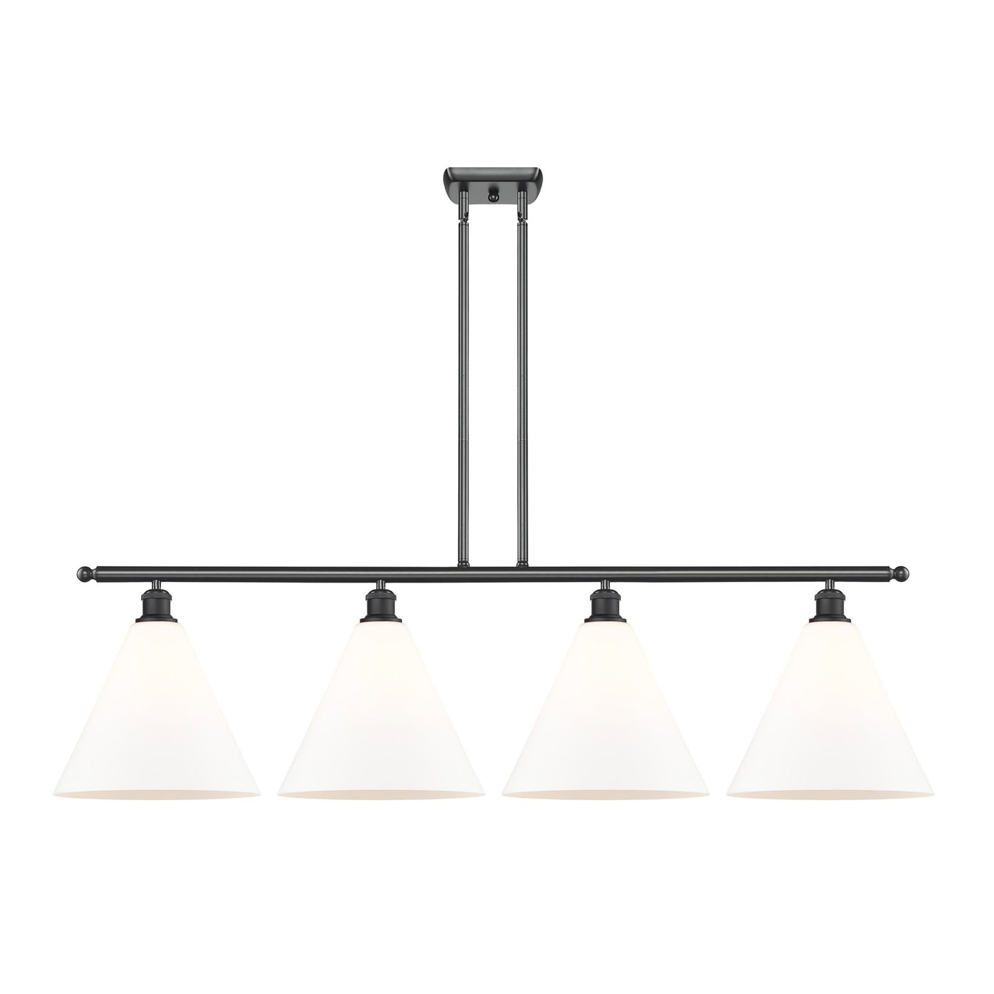Innovations Berkshire Glass 50in 4-Light Island Light | Industrial Matte Black Steel and Matte White Glass | Kitchen Island | Model 516-4I-BK-GBC-121-LED