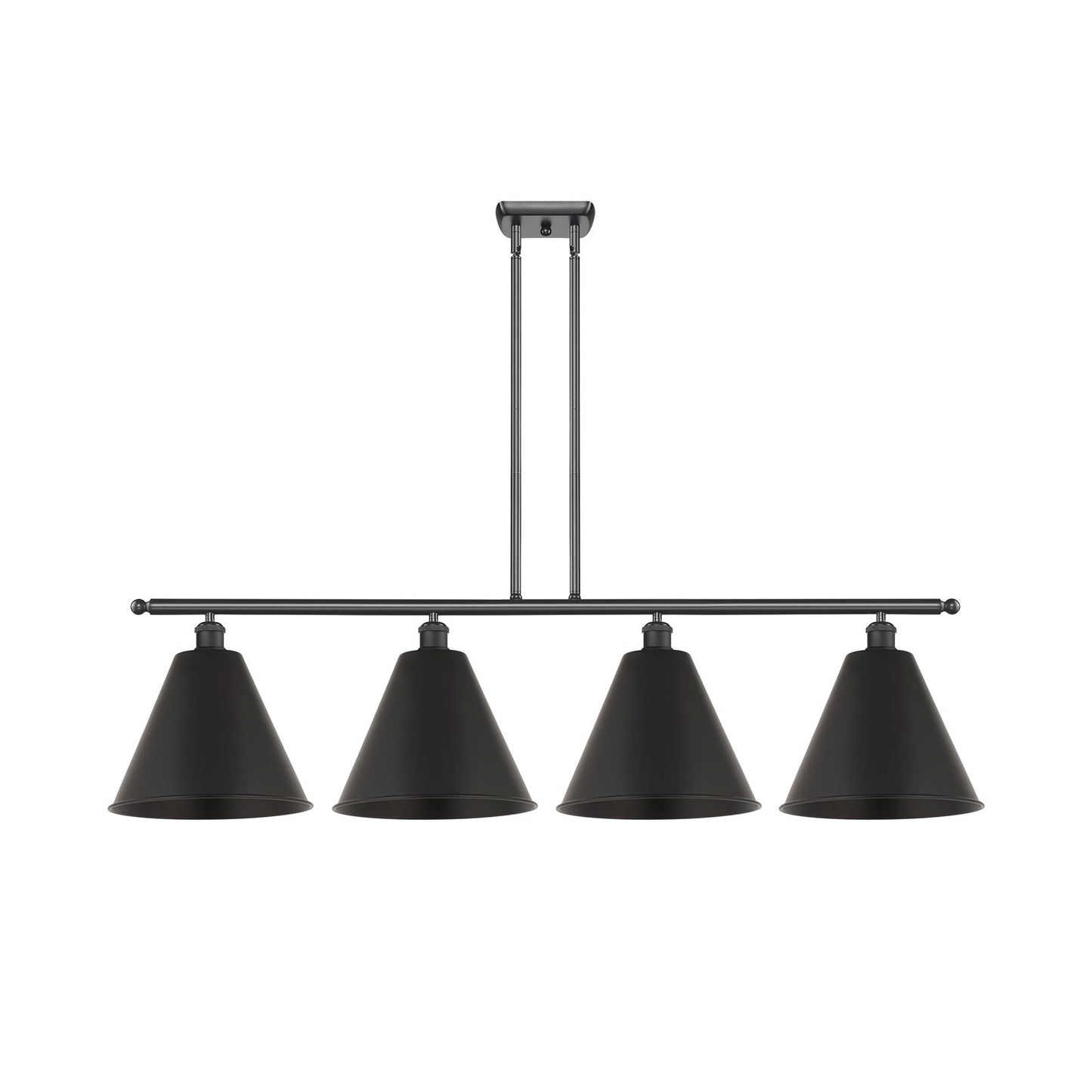 Innovations Berkshire Metal 50in 4-Light Island Light | Industrial Matte Black Steel and Matte Black Metal Shade | Kitchen | Model 516-4I-BK-MBC-12-BK-LED