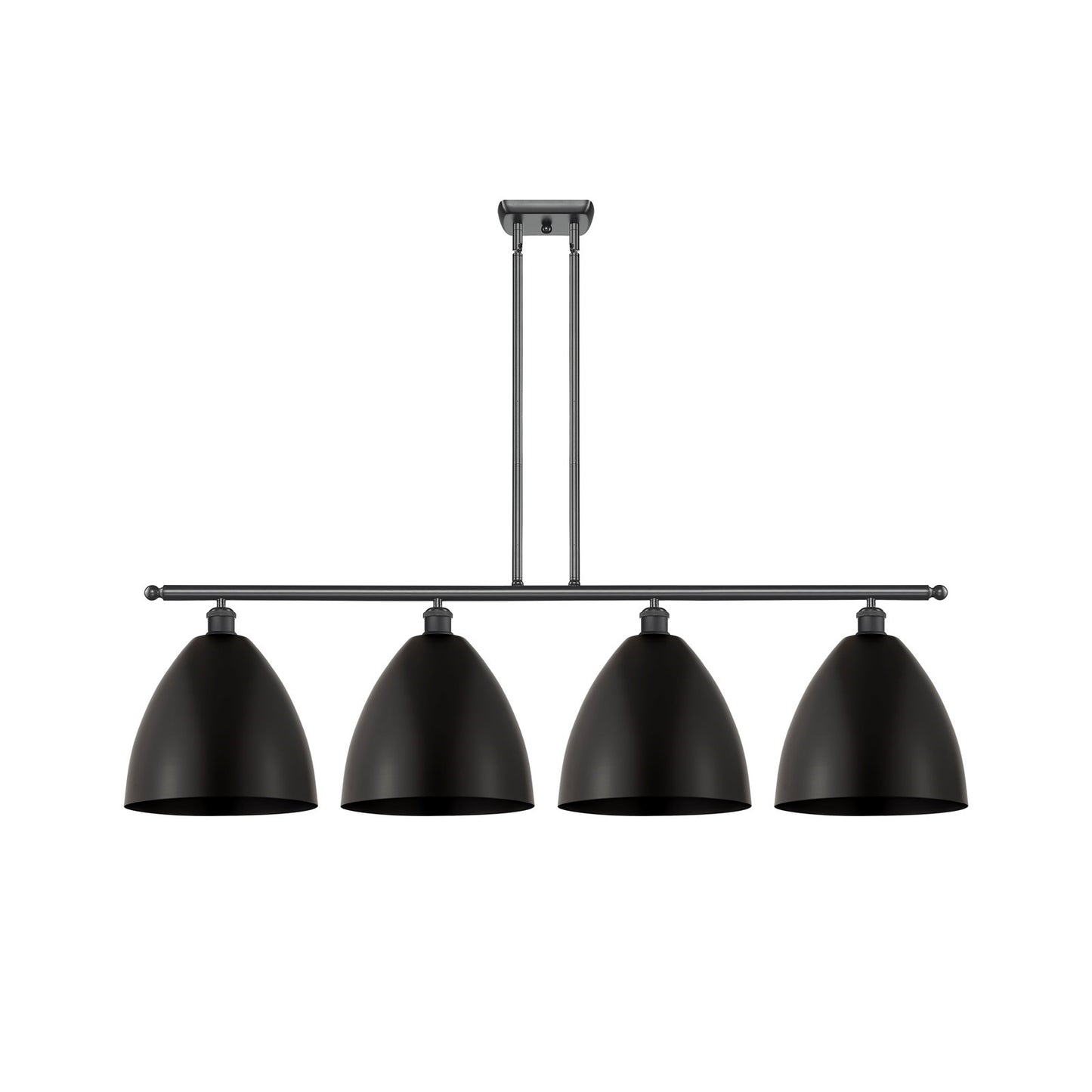 Innovations Bristol 50in 4-Light Island Light | Industrial Farmhouse Matte Black Steel and Matte Black Metal Shade | Model 516-4I-BK-MBD-12-BK-LED