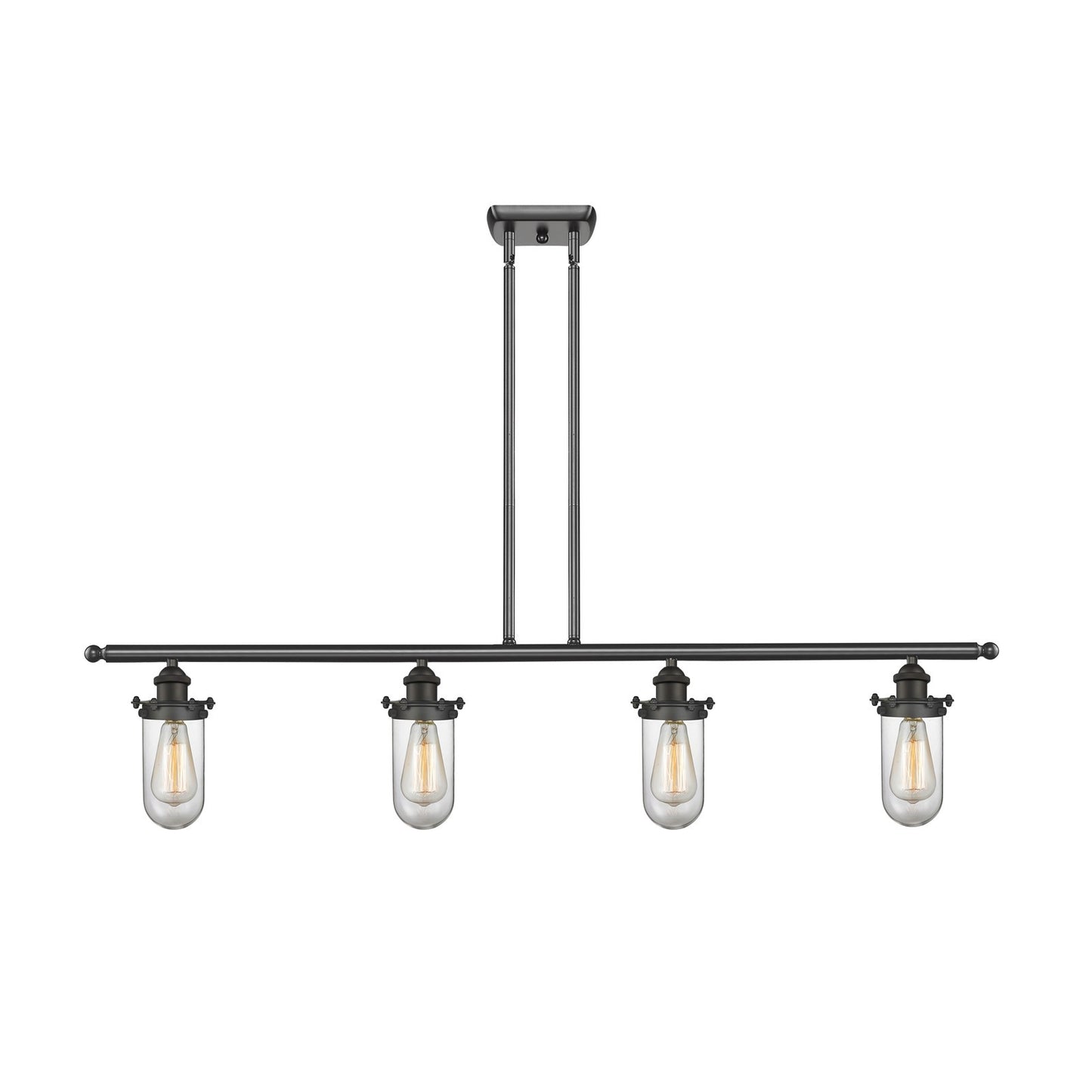 Innovations Kingsbury 48in 4-Light Island Light | Industrial Oil Rubbed Bronze Steel and Clear Glass | Kitchen Island & | Model 516-4I-OB-CE231-CL-LED