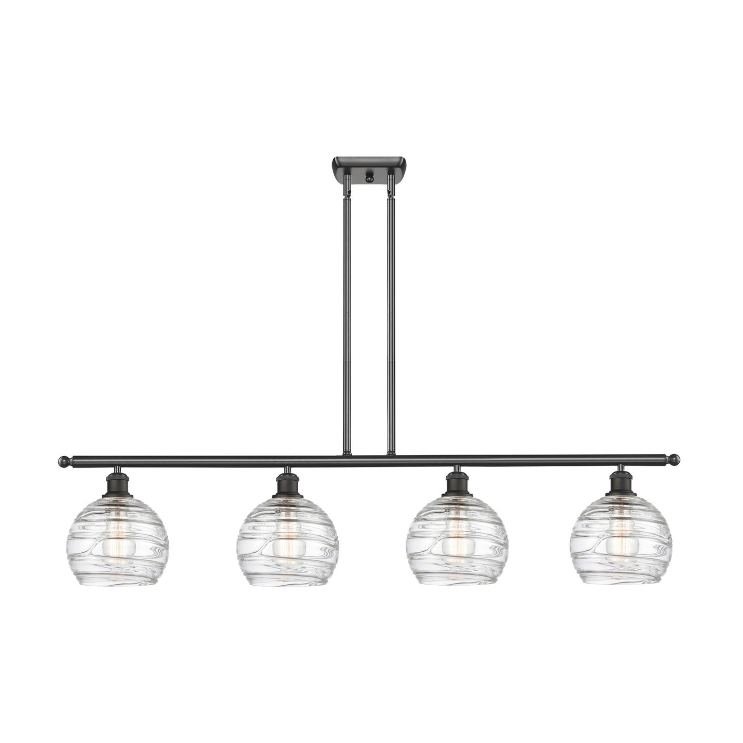 Innovations Athens Deco Swirl 48in 4-Light Island Light | Industrial Oil Rubbed Bronze Steel and Clear Glass | Kitchen Island | Model 516-4I-OB-G1213-8CL
