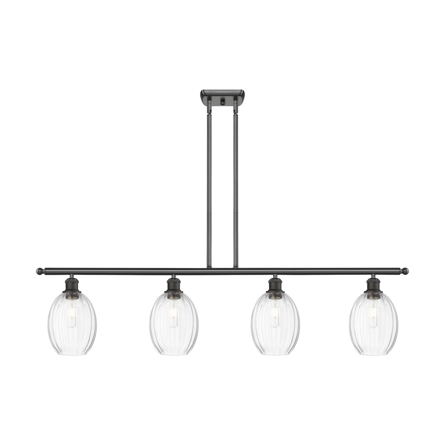 Innovations Preston Bulb 48in 4-Light Island Light | Industrial Oil Rubbed Bronze Steel and Clear Glass | Kitchen Island & | Model 516-4I-OB-G459-6CL