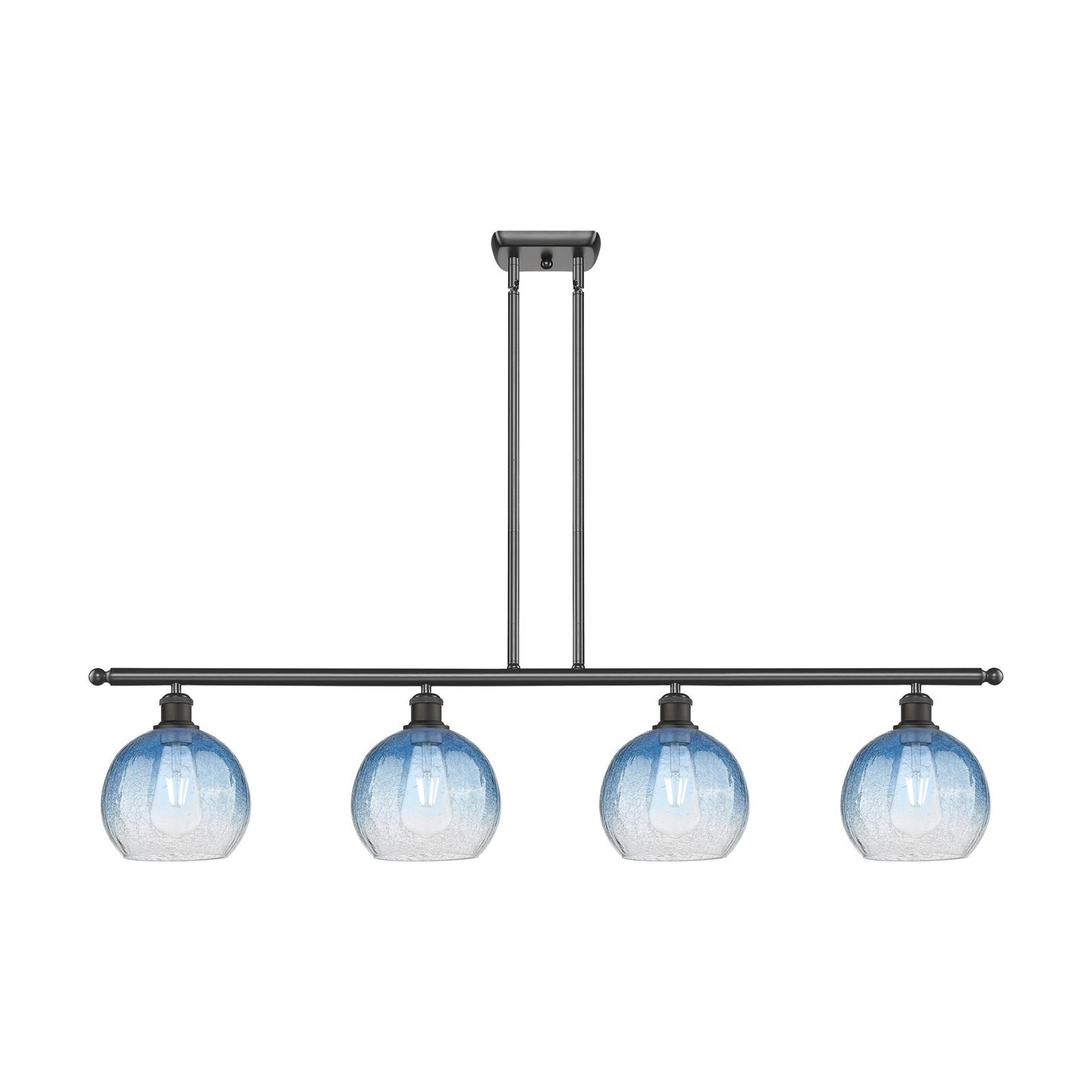 Innovations Brookhaven Globe 48in 4-Light Island Light | Industrial Oil Rubbed Bronze Steel and Sapphire Blue Glass | Kitchen | Model 516-4I-OB-G483-8SB