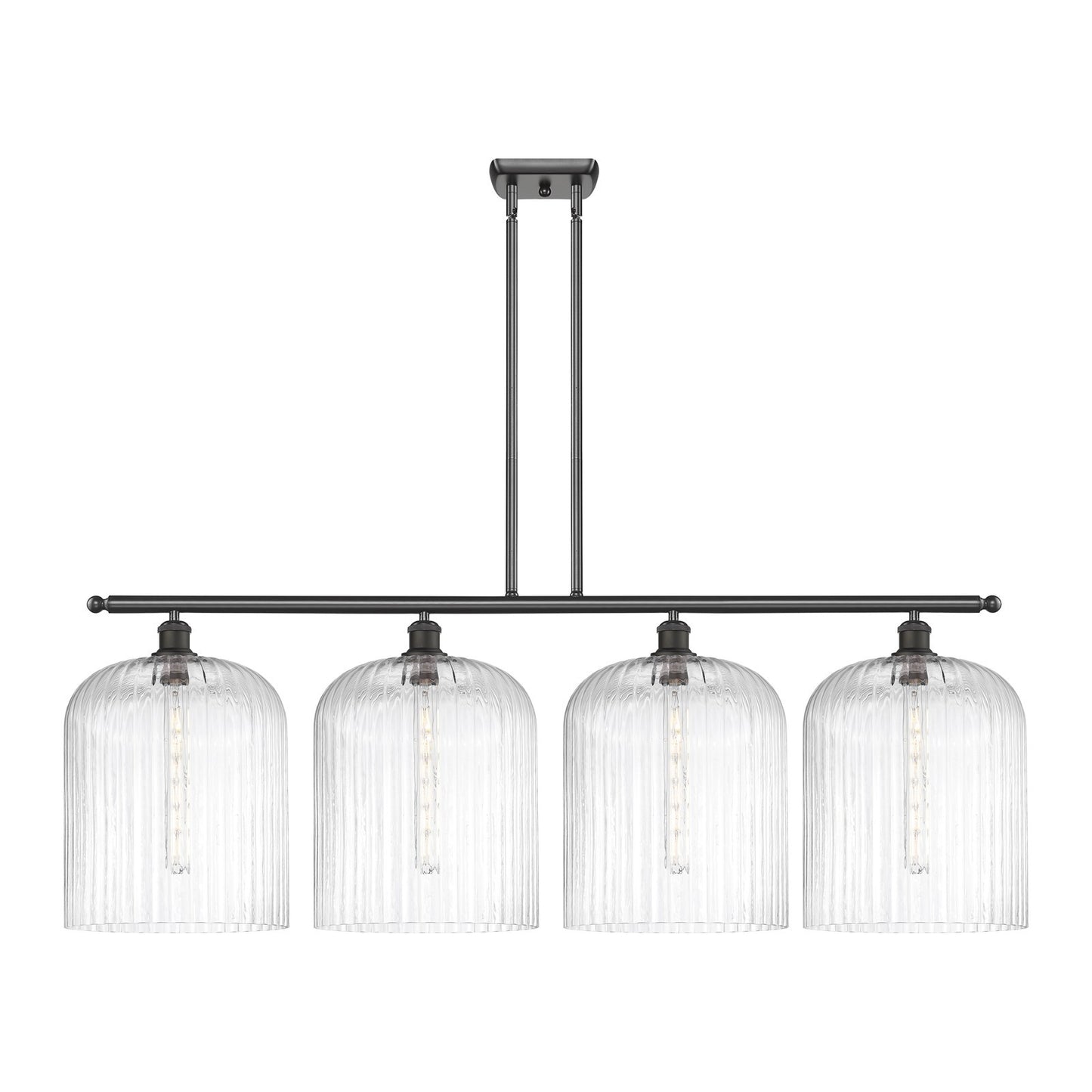 Innovations Bridal Veil 48in 4-Light Island Light | Art Nouveau Oil Rubbed Bronze Steel and Clear Ribbed Glass | Kitchen | Model 516-4I-OB-G559-12CL