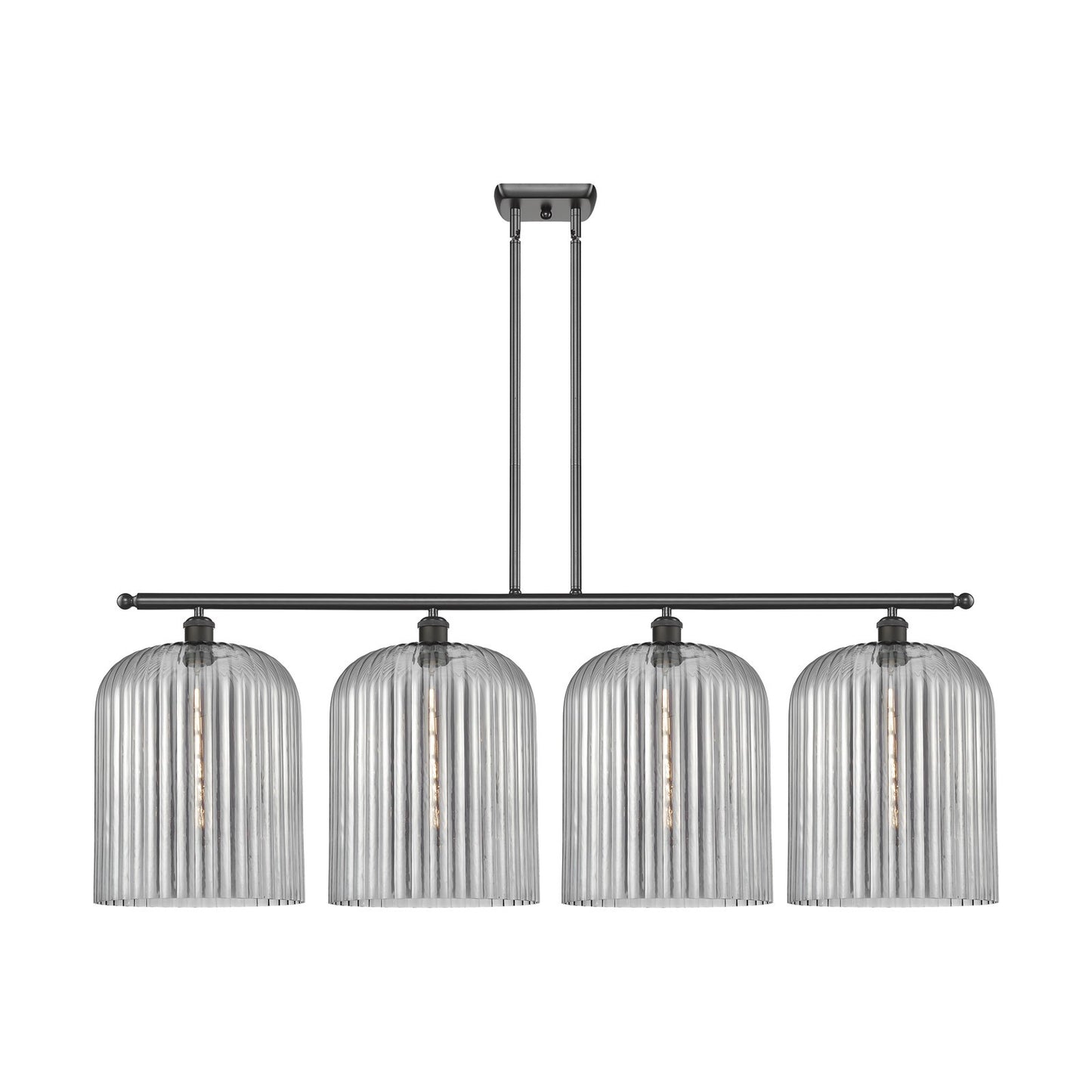 Innovations Bridal Veil 48in 4-Light Island Light | Art Nouveau Oil Rubbed Bronze Steel and Light Smoke Ribbed Glass | Kitchen | Model 516-4I-OB-G559-12SM