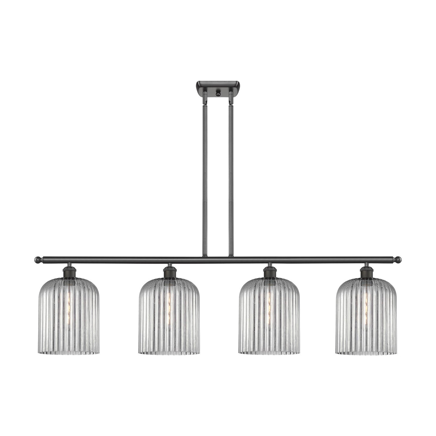 Innovations Bridal Veil 48in 4-Light Island Light | Art Nouveau Oil Rubbed Bronze Steel and Light Smoke Ribbed Glass | Kitchen | Model 516-4I-OB-G559-8SM