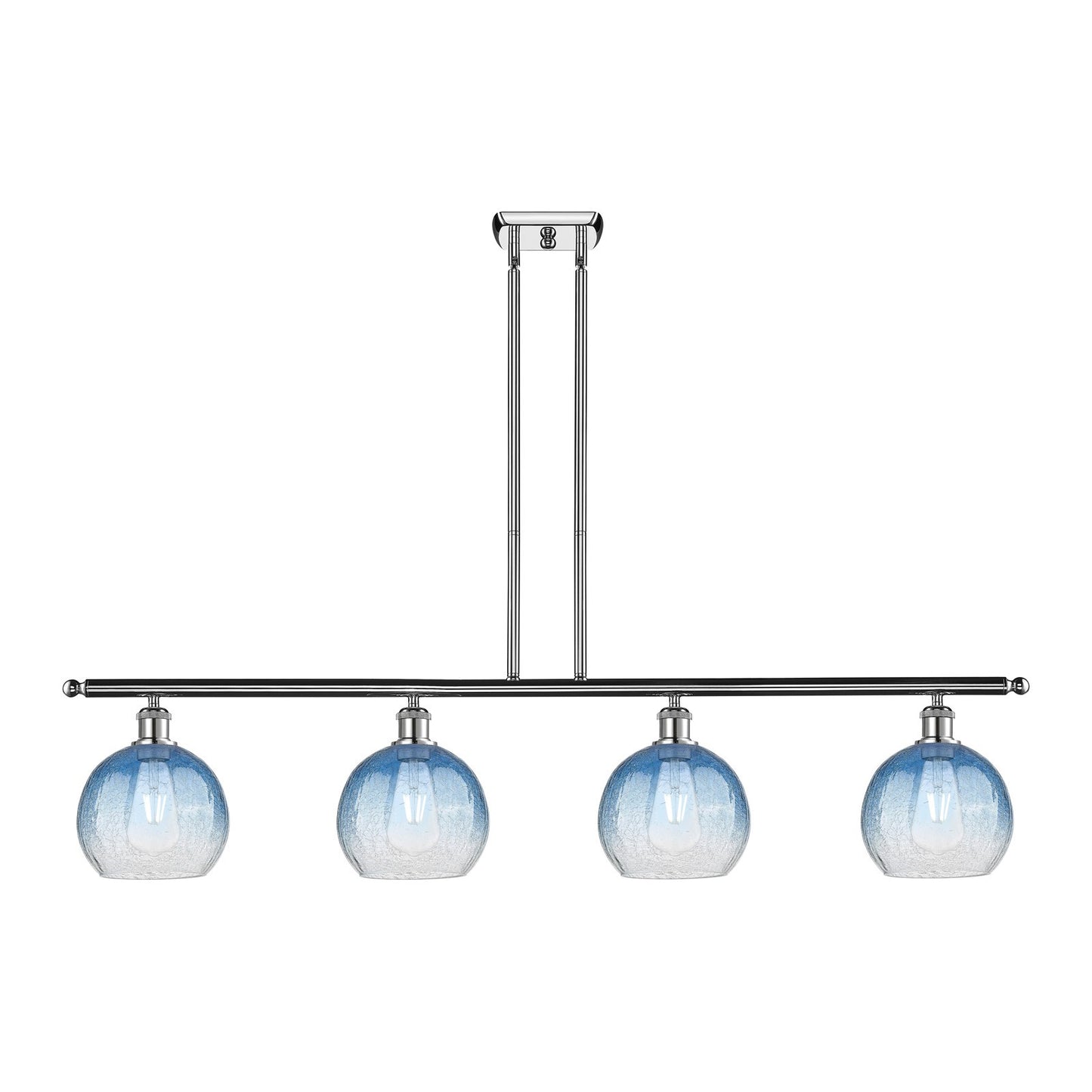 Innovations Brookhaven Globe 48in 4-Light Island Light | Industrial Polished Chrome and Sapphire Blue Glass | Kitchen Island & | Model 516-4I-PC-G483-8SB